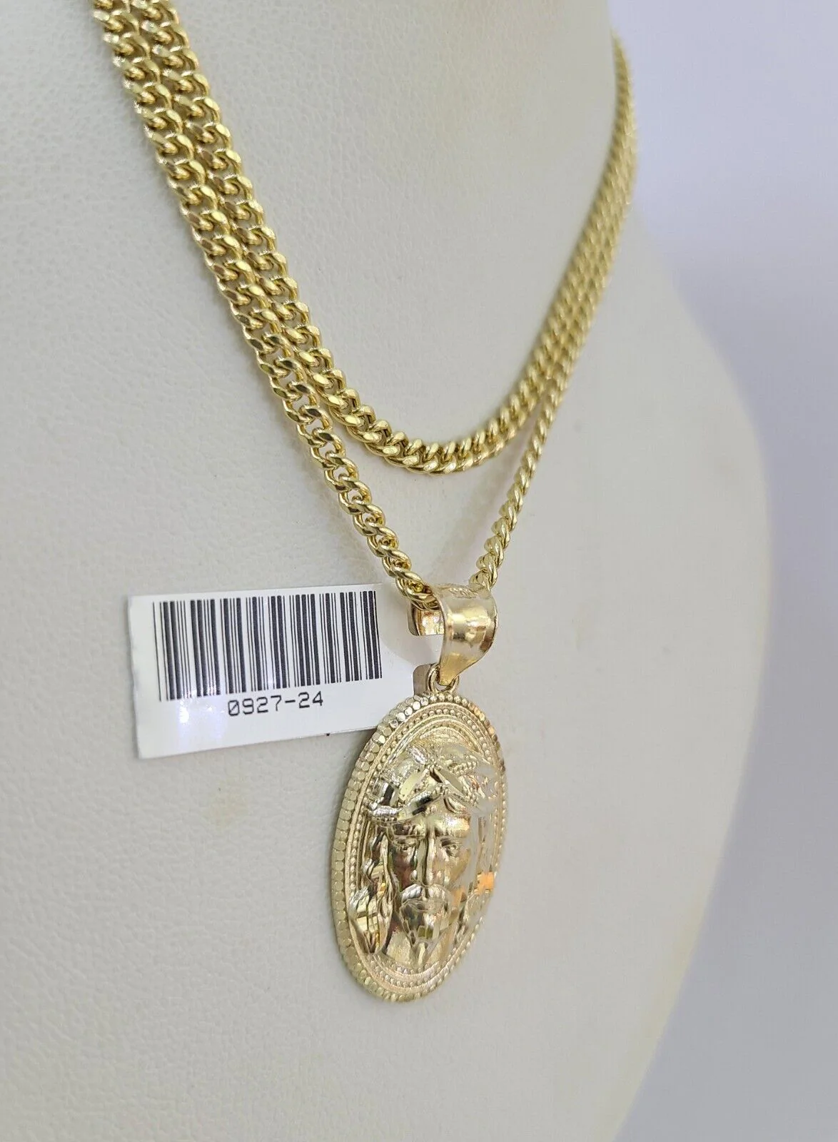10K Gold Miami Cuban Chain Jesus Head 18"-28" 3mm Pendant Necklace SET Charm - Image 6