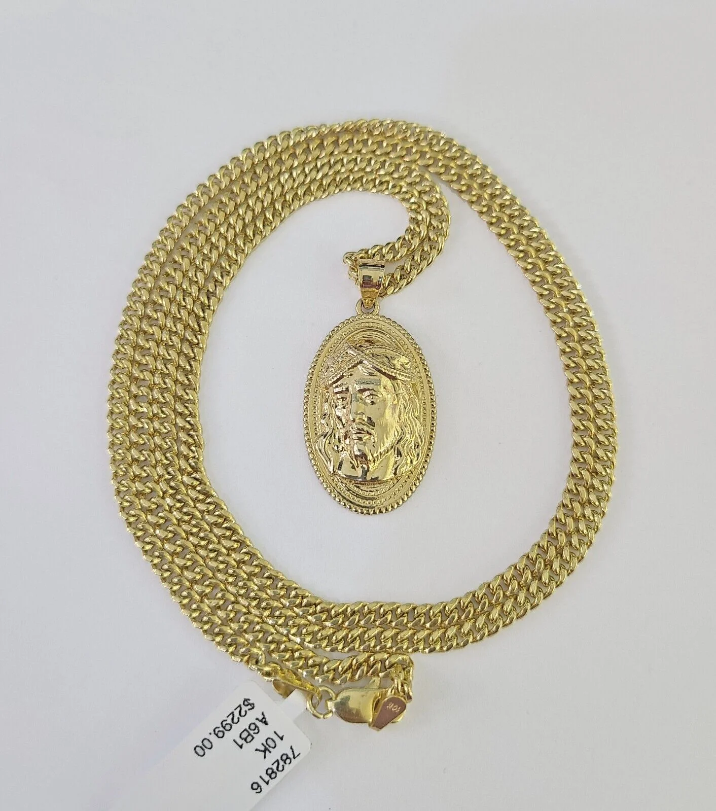 10K Gold Miami Cuban Chain Jesus Head Charm 18"-30" 3mm REAL Pendant - Image 2