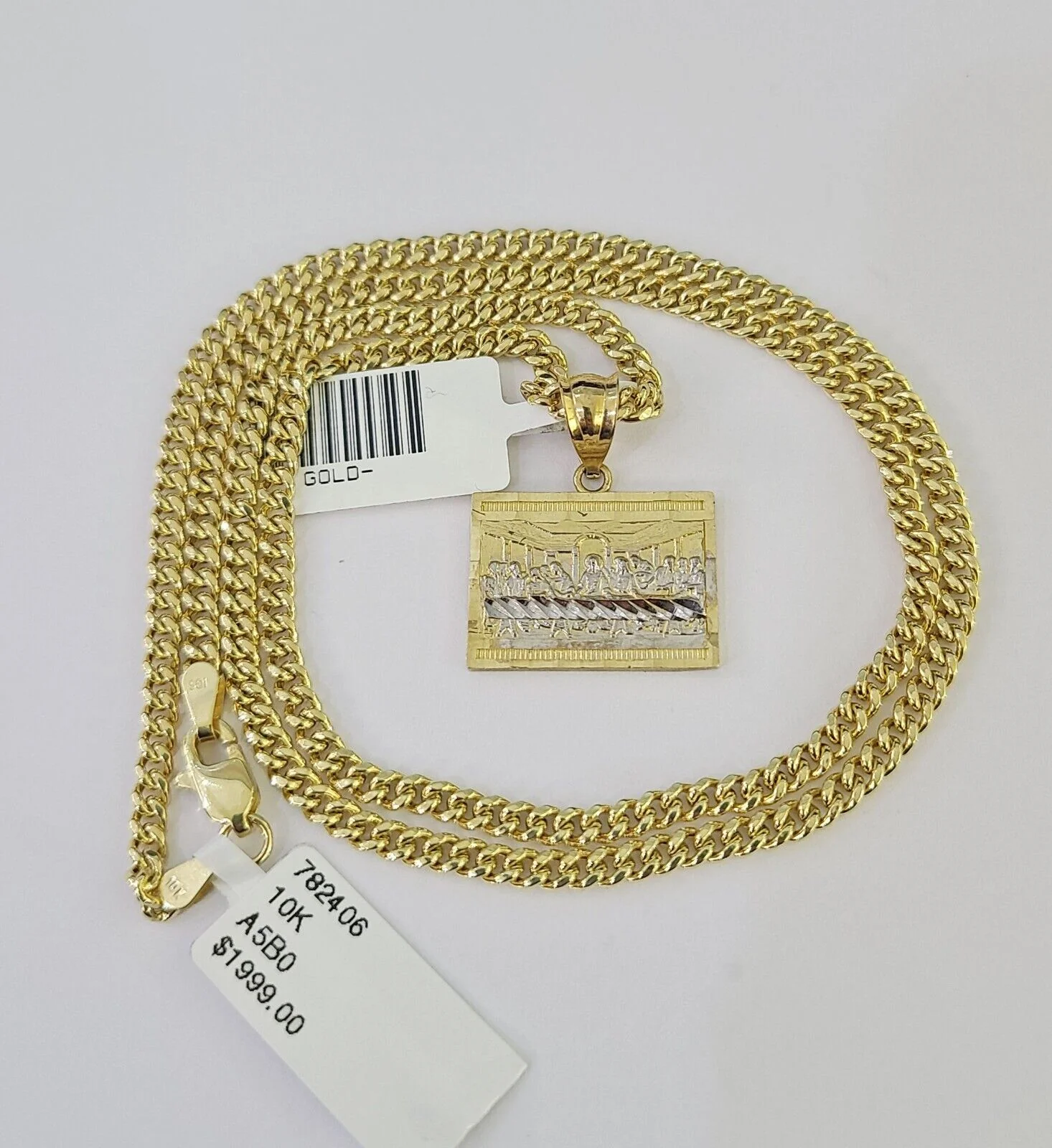 10K Gold Miami Cuban Chain Last Supper Charm 18"-28" 3mm REAL Pendant Necklace - Image 3