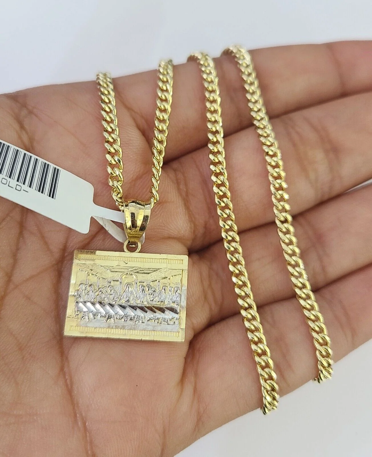 10K Gold Miami Cuban Chain Last Supper Charm 18"-28" 3mm REAL Pendant Necklace - Image 5
