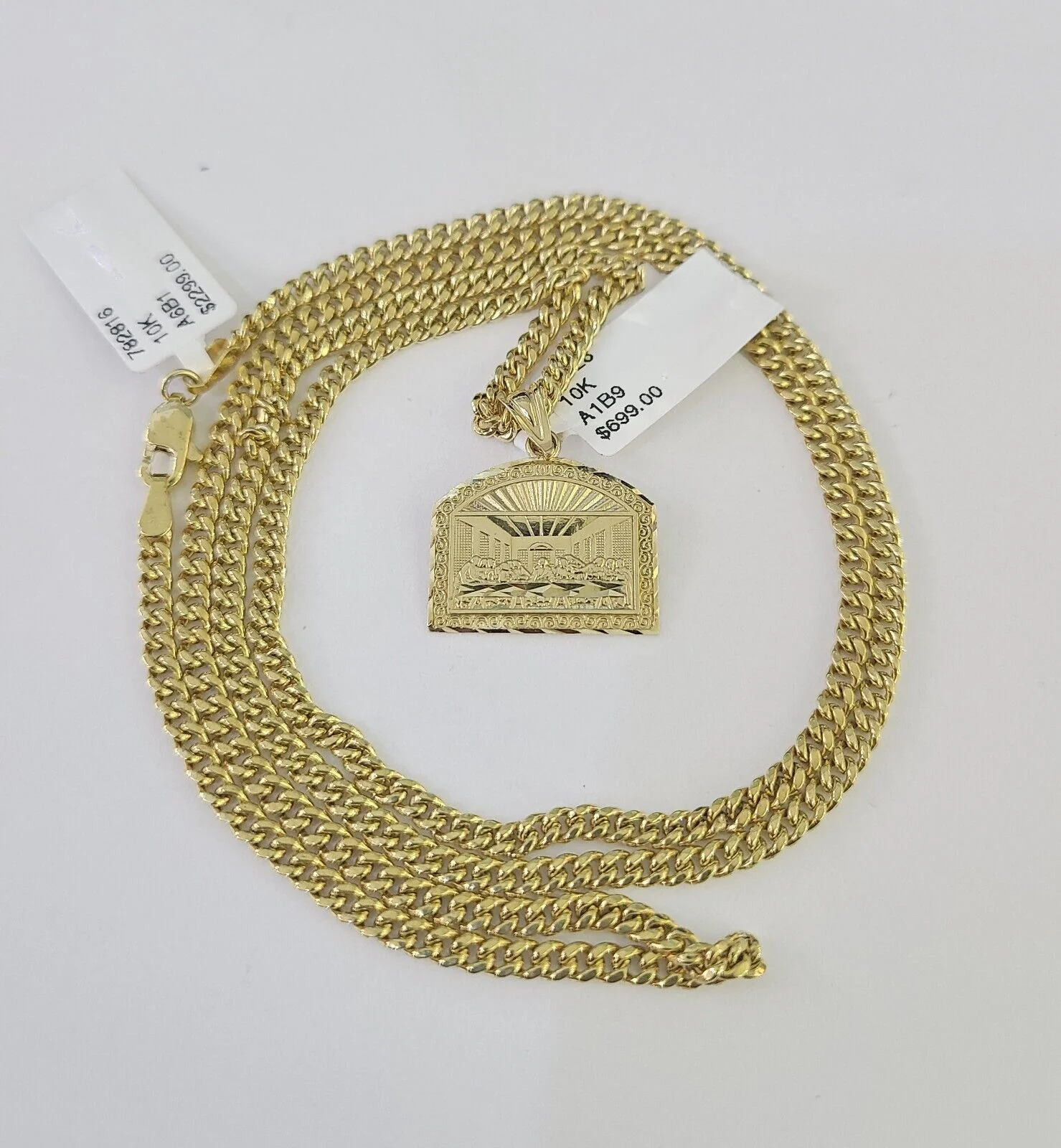 10K Gold Miami Cuban Chain Last Supper Charm 18"-30" 3mm REAL Pendant - Image 3