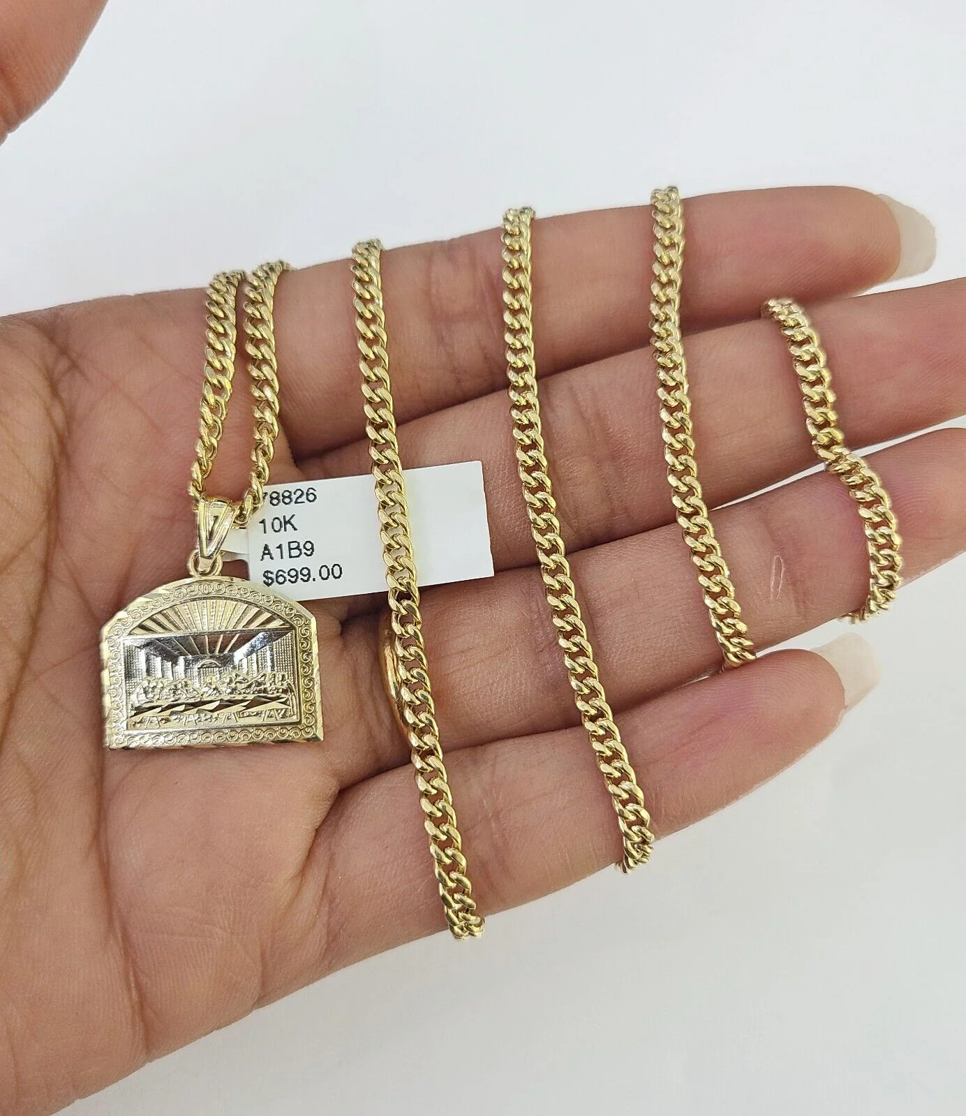 10K Gold Miami Cuban Chain Last Supper Charm 18"-30" 3mm REAL Pendant - Image 4