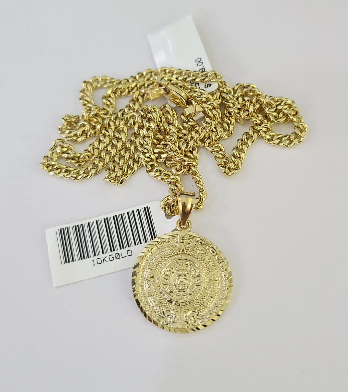 10K Gold Miami Cuban Chain Mayan Calendar 18"-28" 3mm REAL Pendant Necklace SET - Image 7