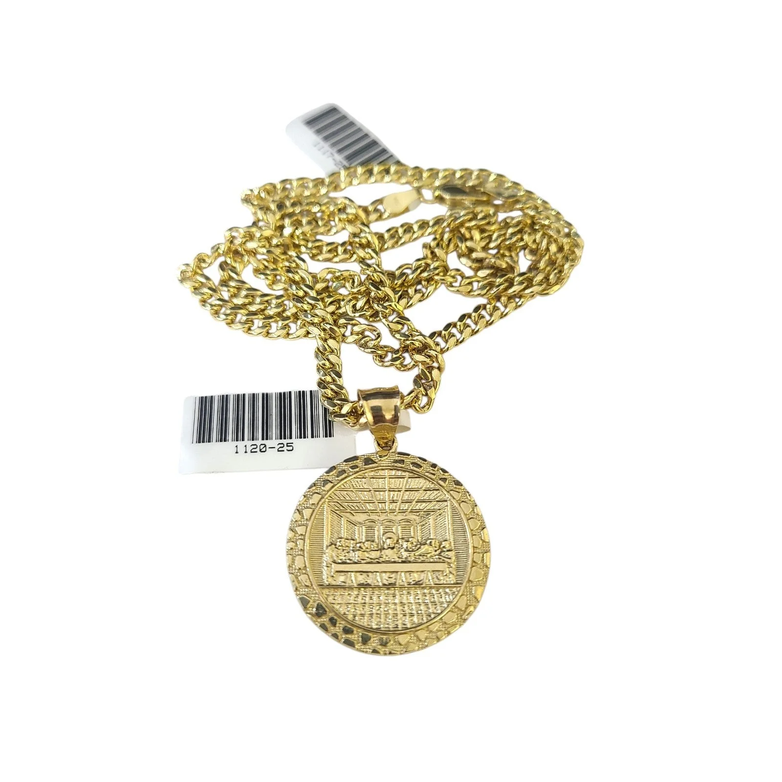 10K Gold Miami Cuban Chain Nugget Last Supper 20"-28" 3mm Pendant Necklace SET - Image 2