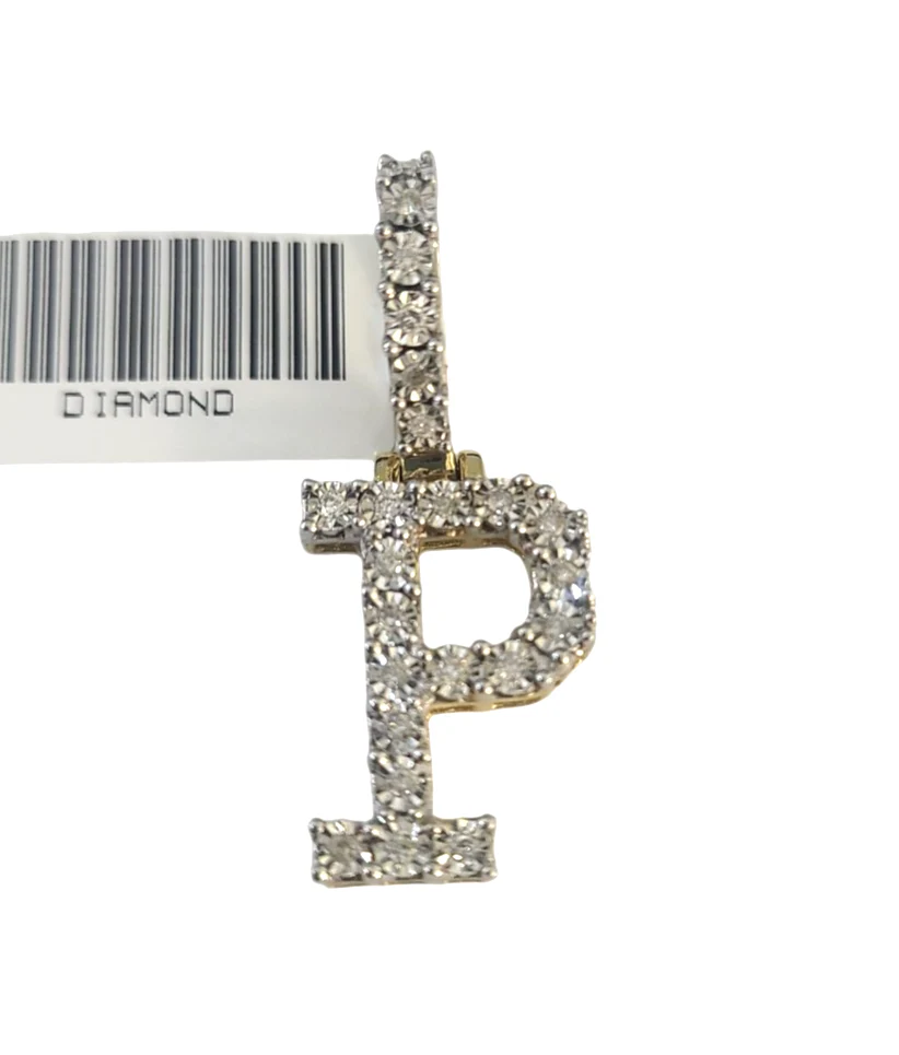 10K Gold Miami Cuban Chain P Diamond Initial 18"-24" 2mm Pendant Necklace SET - Image 5