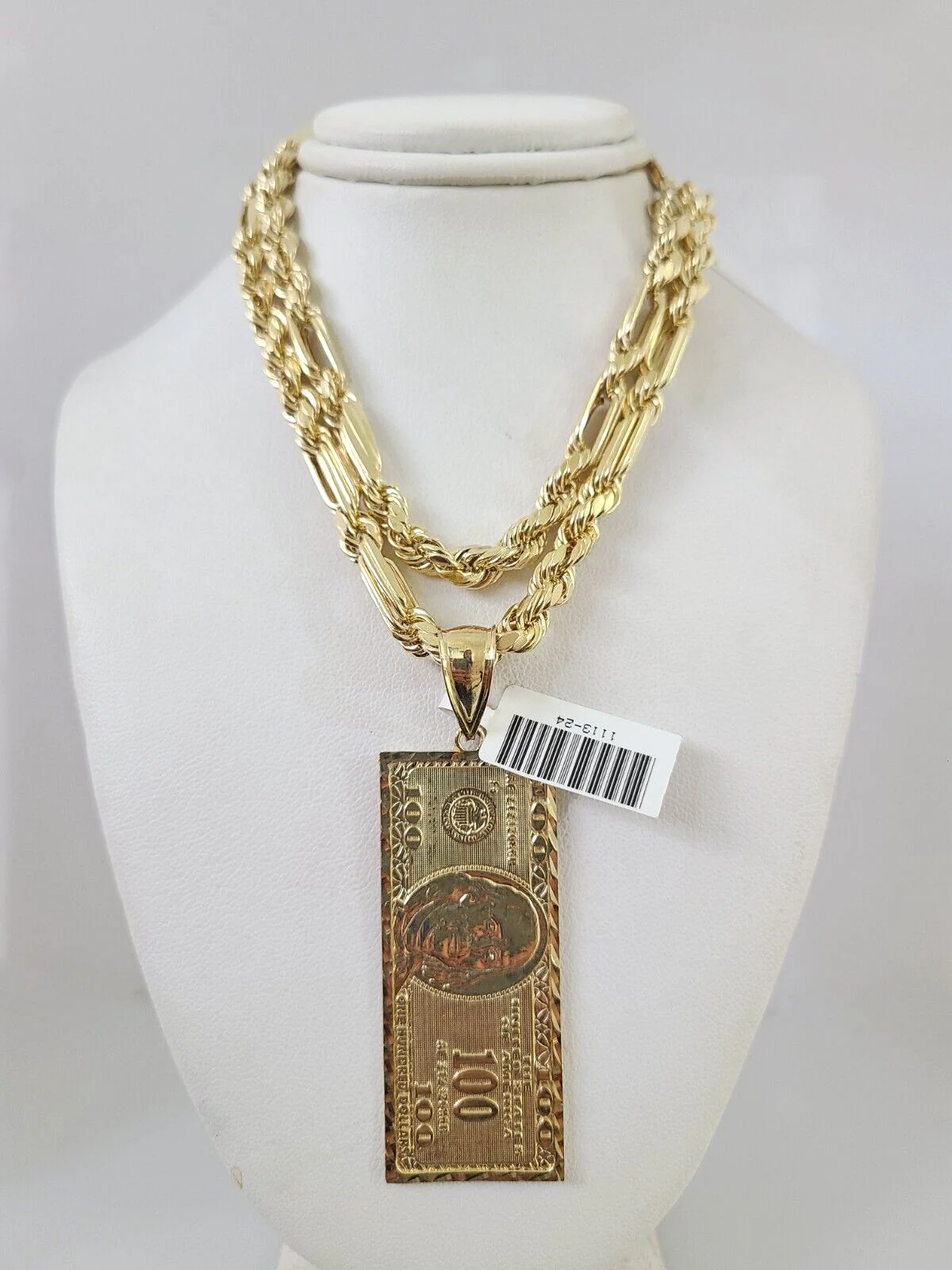 10k Gold Milano Rope Chain 100 Dollar Charm 6mm Set 20"-26'' Inches Necklace - Image 2