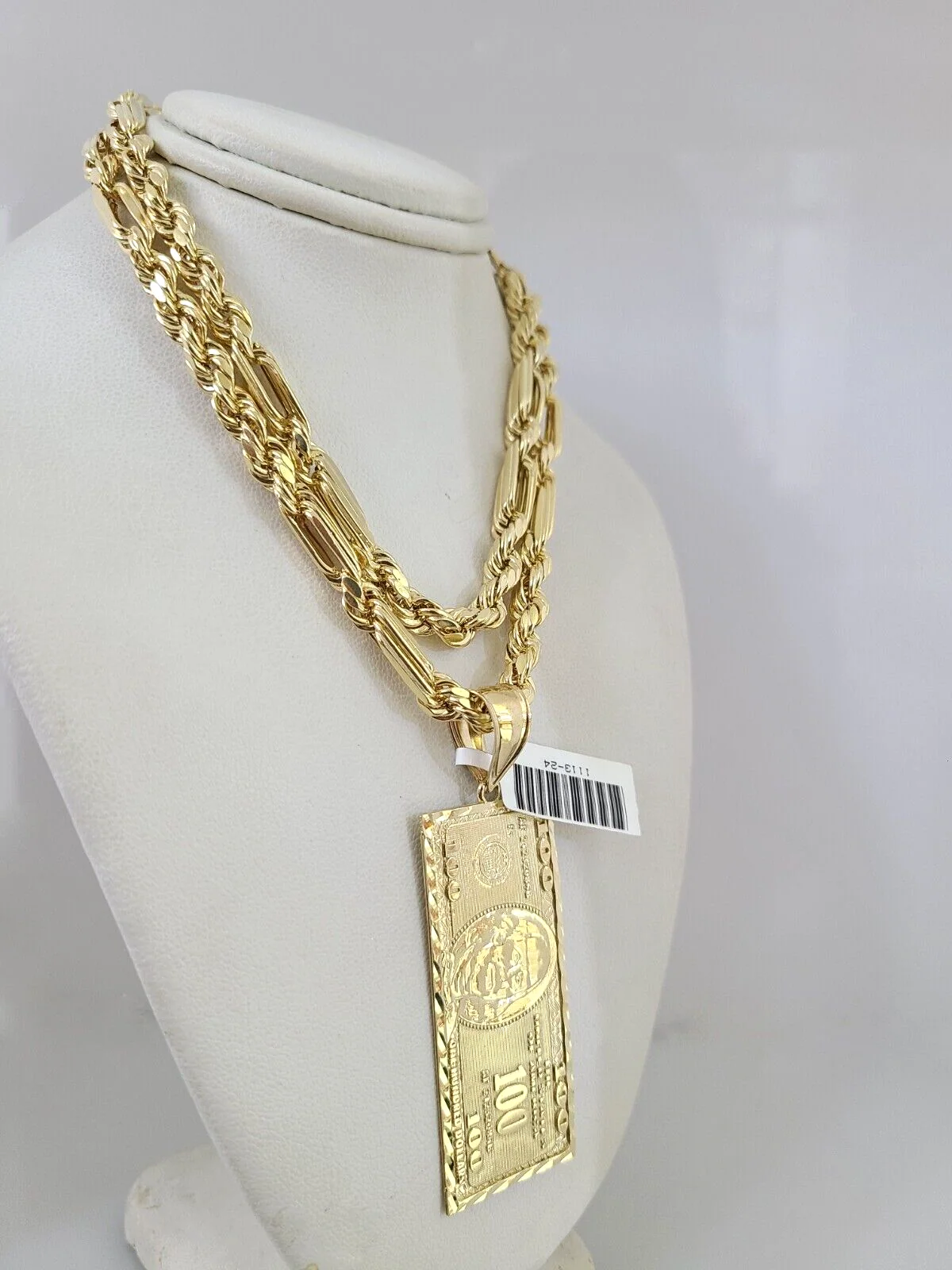 10k Gold Milano Rope Chain 100 Dollar Charm 6mm Set 20"-26'' Inches Necklace - Image 3
