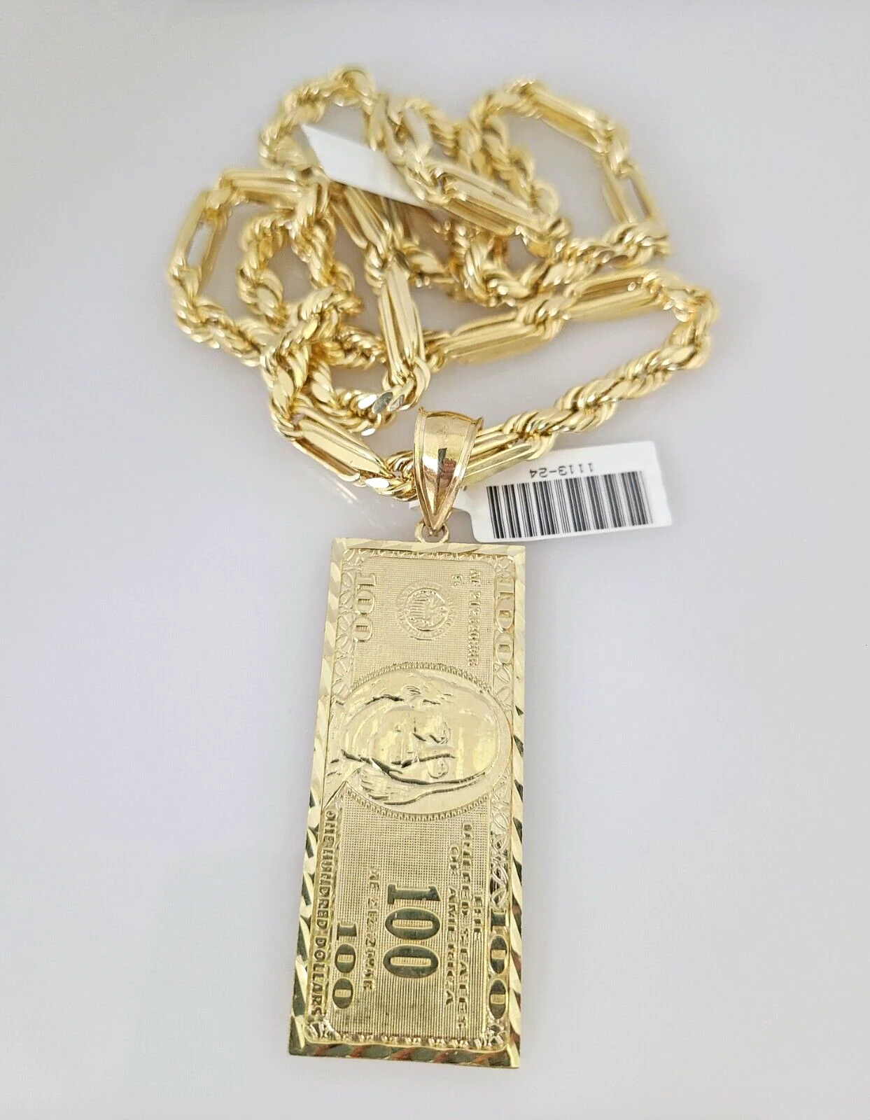 10k Gold Milano Rope Chain 100 Dollar Charm 6mm Set 20"-26'' Inches Necklace - Image 6