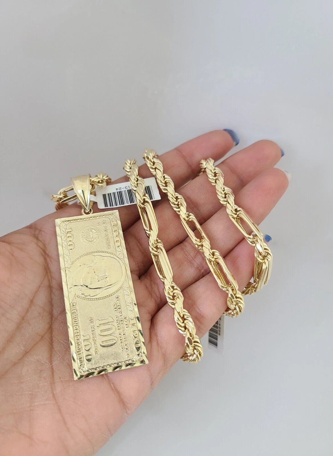 10k Gold Milano Rope Chain 100 Dollar Charm 6mm Set 20"-26'' Inches Necklace - Image 7