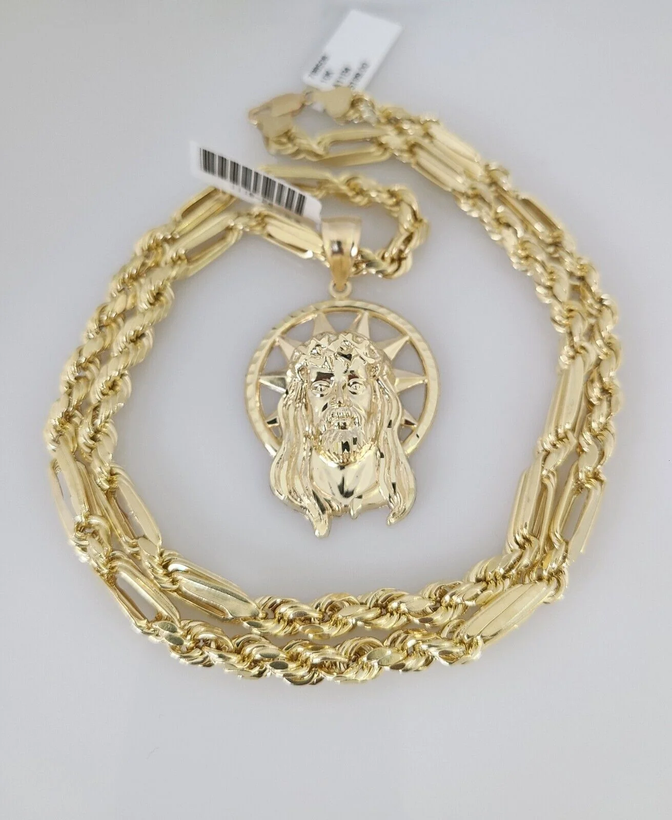 10k Gold Milano Rope Chain Jesus Head Charm 6mm Set 20"-26'' Inches Necklace