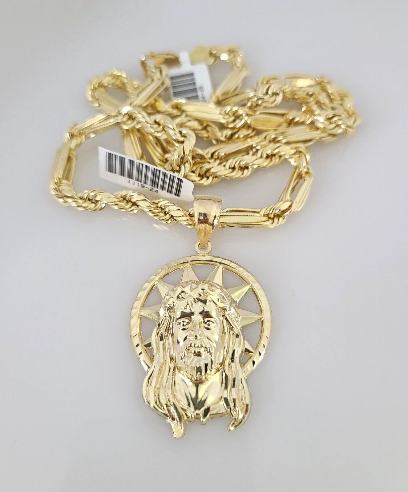 10k Gold Milano Rope Chain Jesus Head Charm 6mm Set 20"-26'' Inches Necklace - Image 4