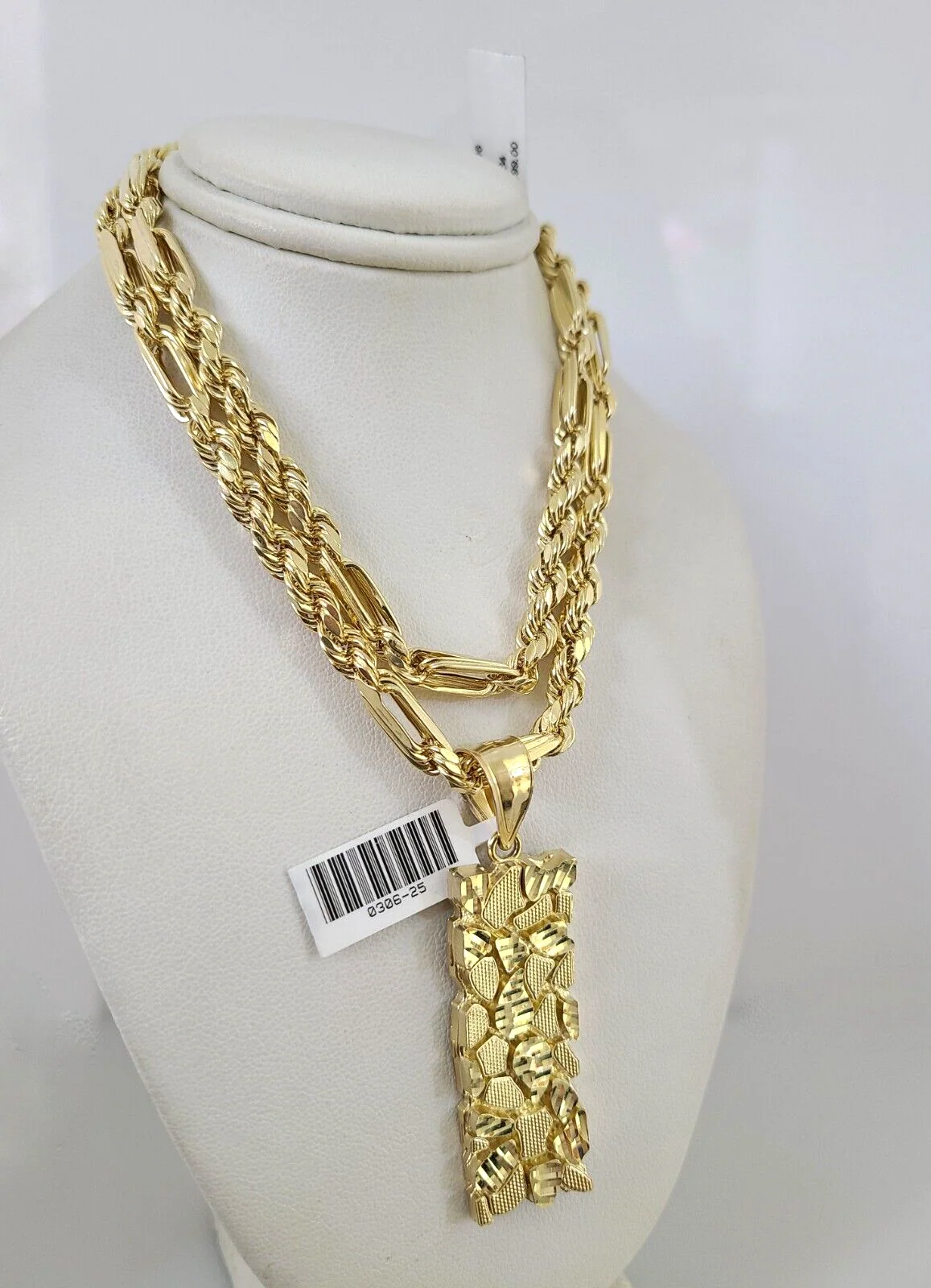 10k Gold Milano Rope Chain Nugget Charm 6mm Set 20"-26'' Inches Necklace - Image 3