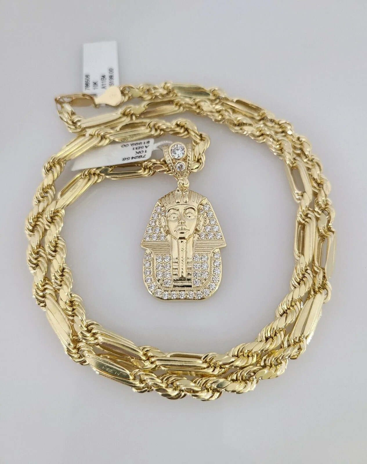 10k Gold Milano Rope Chain Pharaoh Charm 6mm Set 20"-26'' Inches Necklace - Image 2