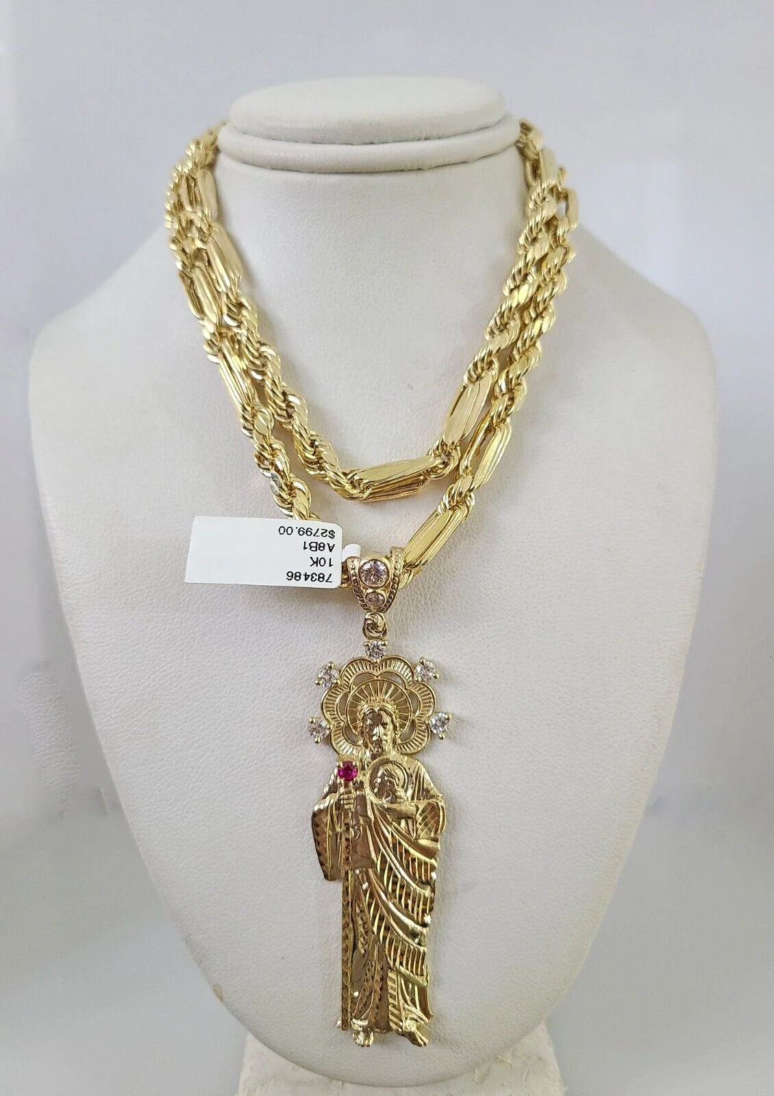 10k Gold Milano Rope Chain Saint Jude Charm 6mm Set 20"-26'' Inches Necklace