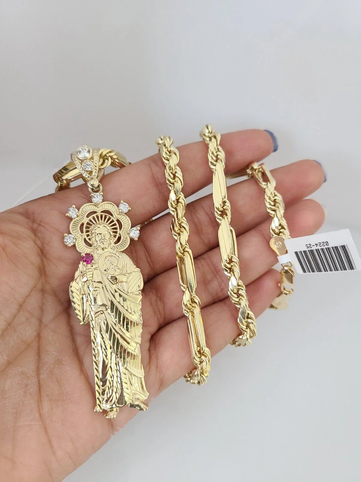 10k Gold Milano Rope Chain Saint Jude Charm 6mm Set 20"-26'' Inches Necklace - Image 5
