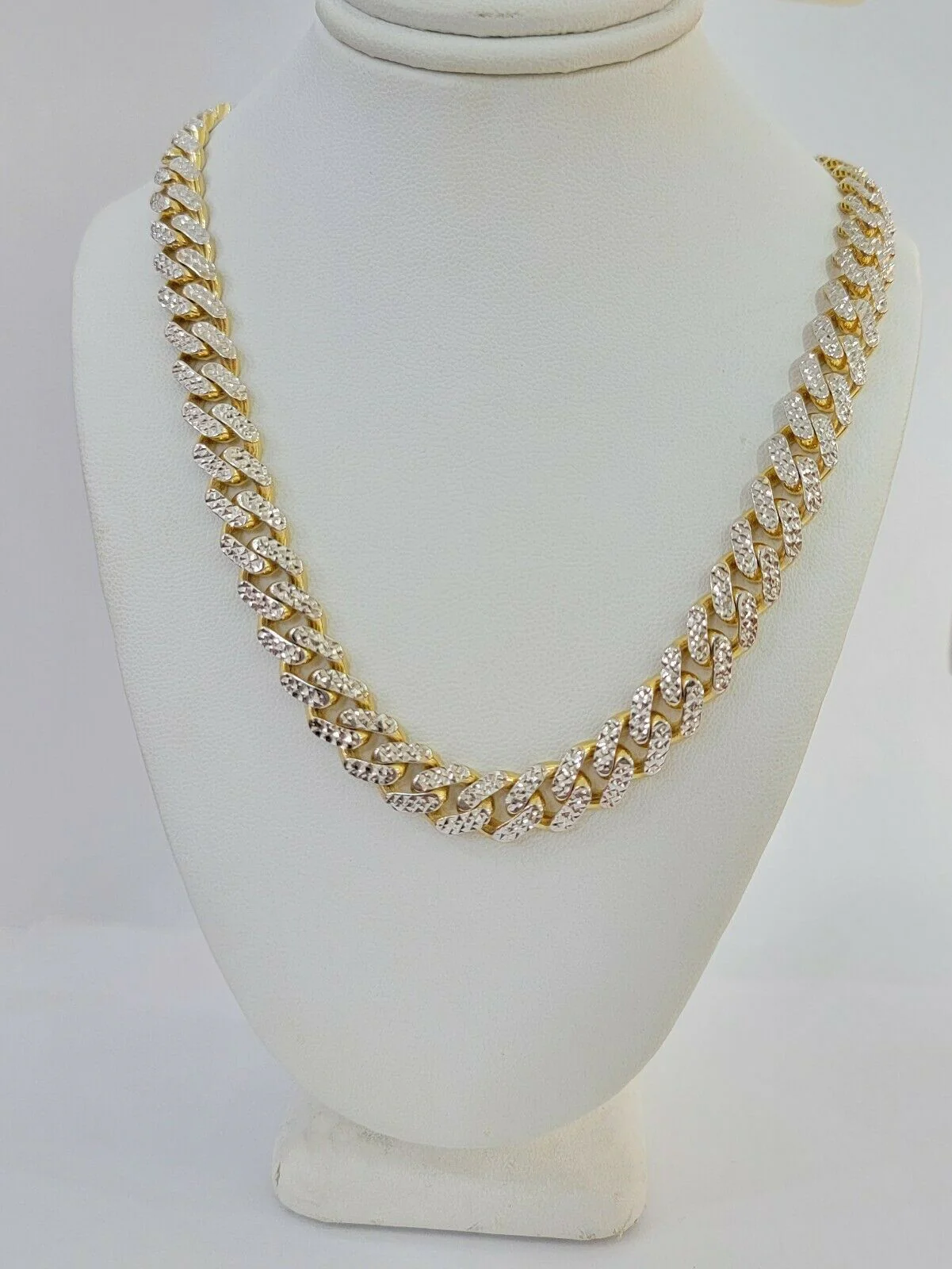 10k Gold Monaco Chain Necklace 10mm 22" Two-tone Diamond Cut REAL 10kt Gold SALE