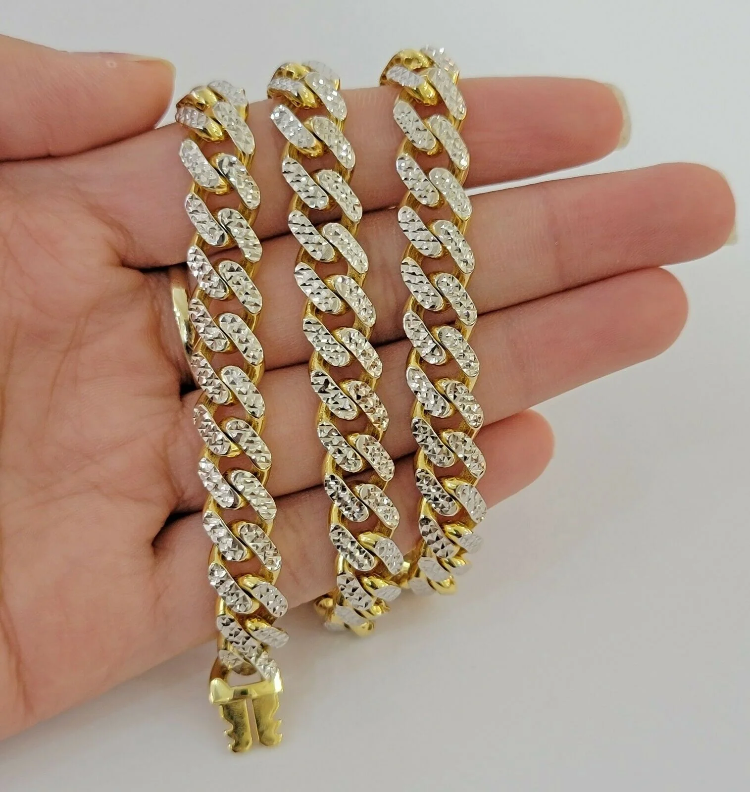 10k Gold Monaco Chain Necklace 10mm 22" Two-tone Diamond Cut REAL 10kt Gold SALE - Image 2