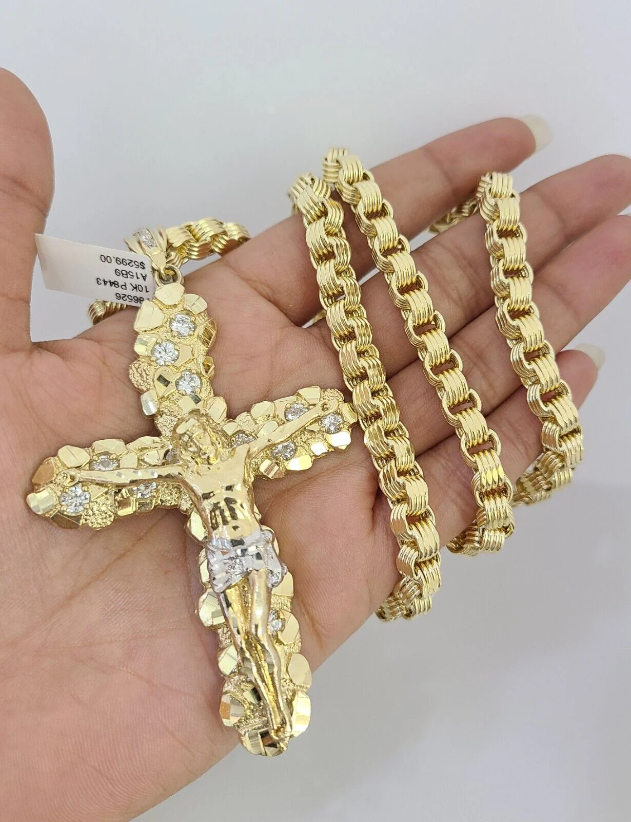 10k Gold Necklace Byzantine Jesus Cross Pendant Charm 20"-30" SET 7mm Chain