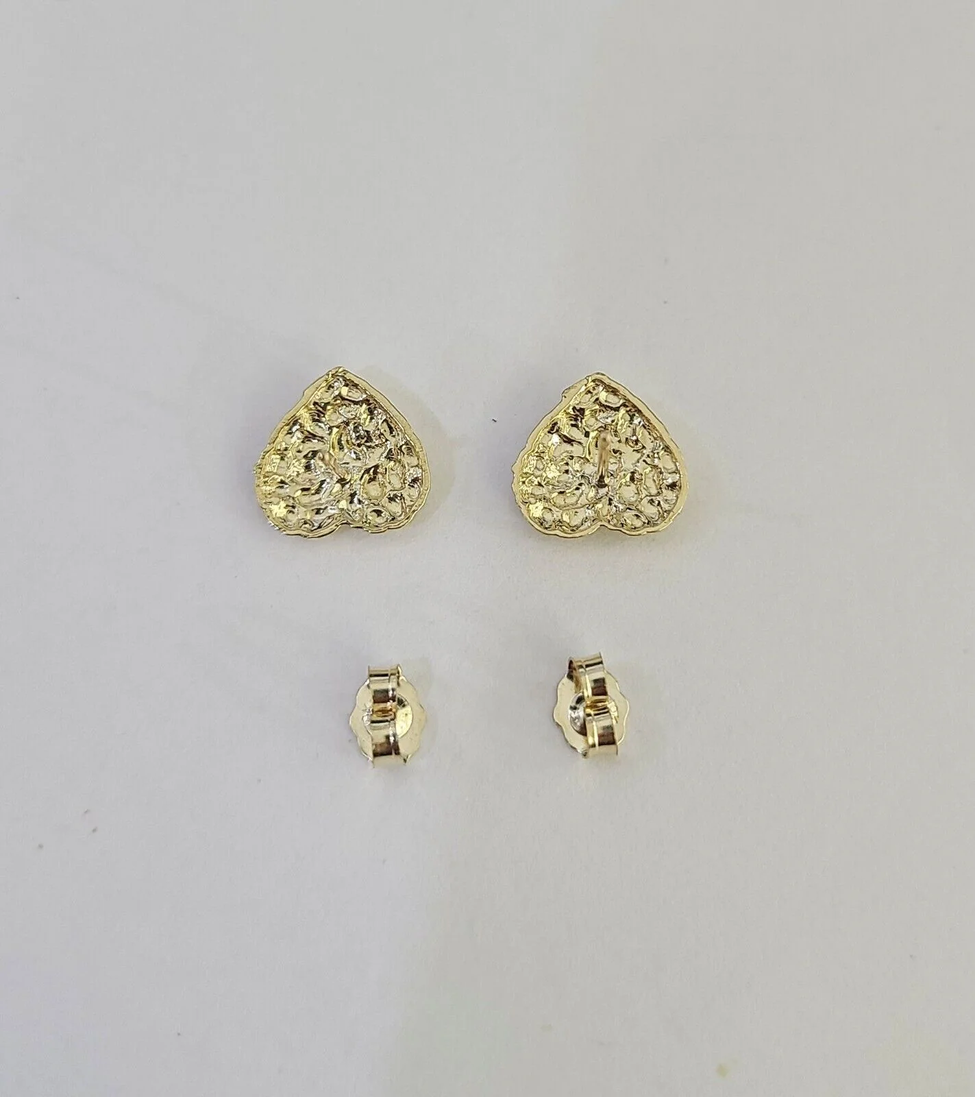 10k Gold Nugget Heart Earrings With Push Back Real 10kt Gold Studs Unisex - Image 3