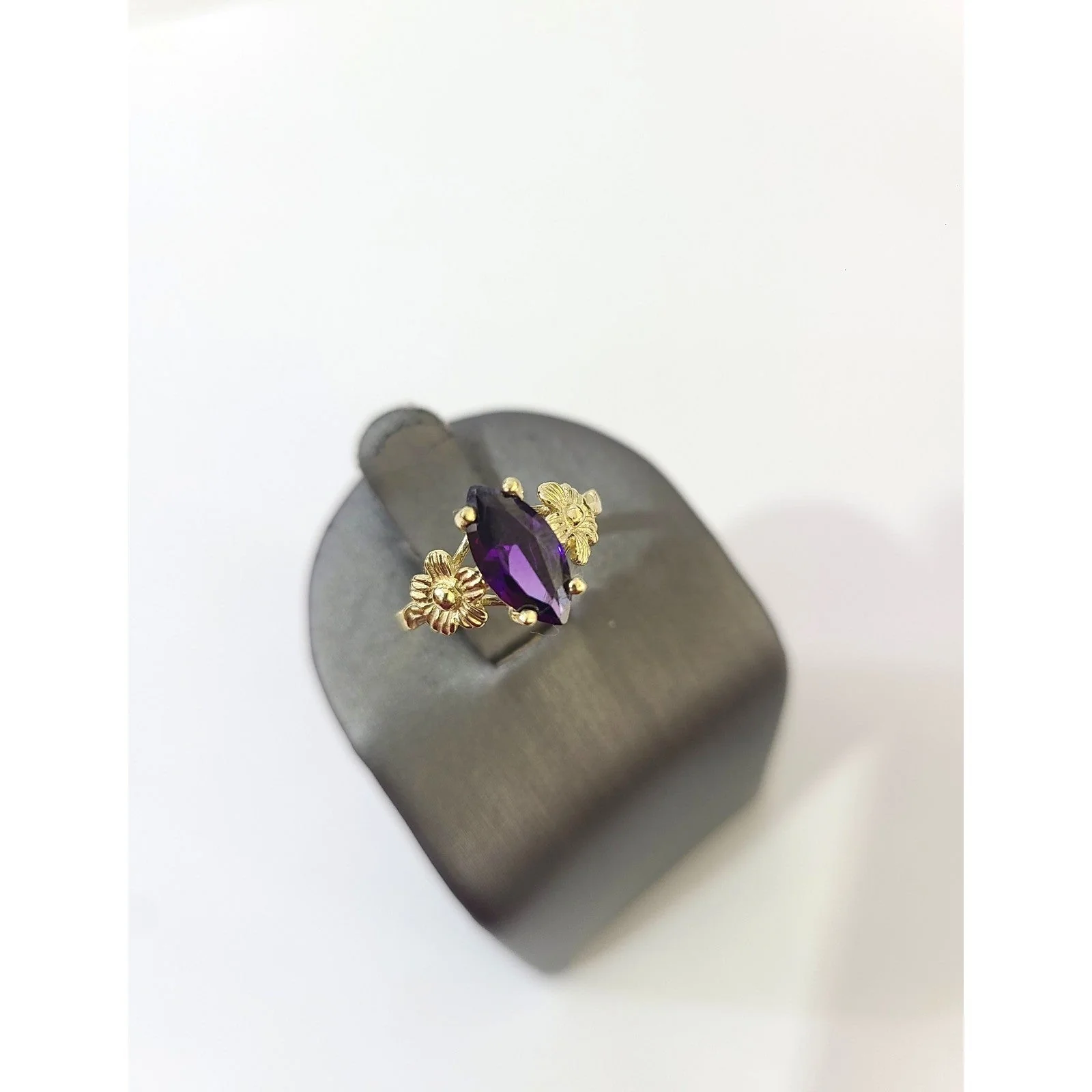 10k Gold Purple Marquise Ring CZ Flower Women Elegant Floral Statement - Image 7