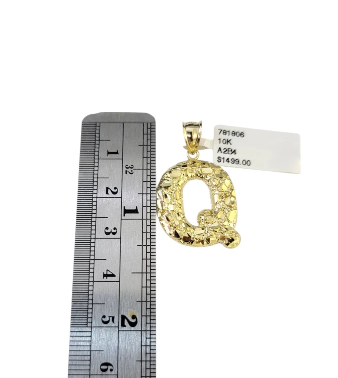 10k Gold Q Nugget Initial Charm Franco Chain 2.5mm 16"-26" Pendant Necklace SET - Image 2