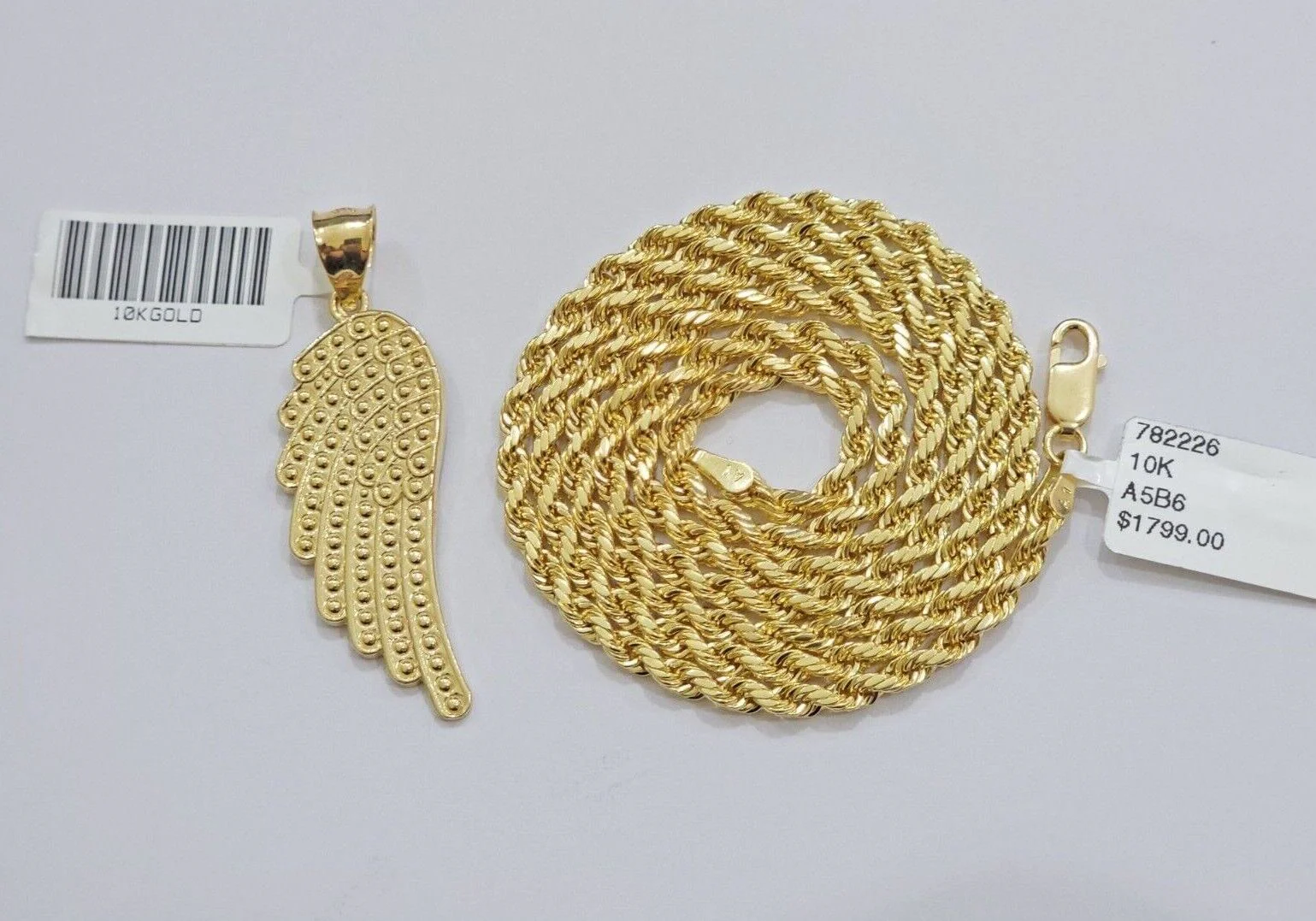10k Gold Rope Chain Angel Wing Charm Pendant Set 22" Inch 3mm Necklace REAL SALE - Image 4