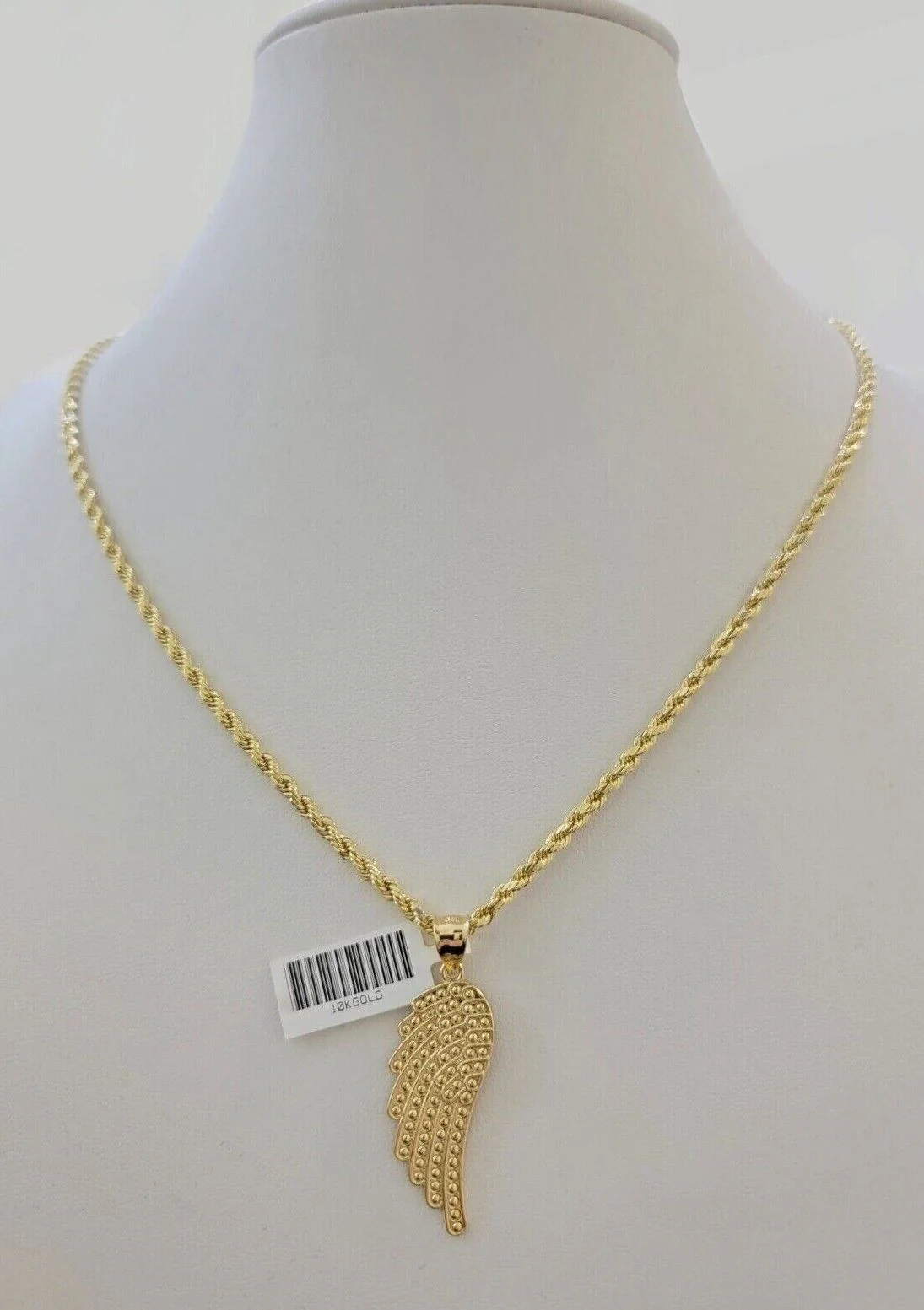 10k Gold Rope Chain Angel Wing Charm Pendant Set 22" Inch 3mm Necklace REAL SALE - Image 8