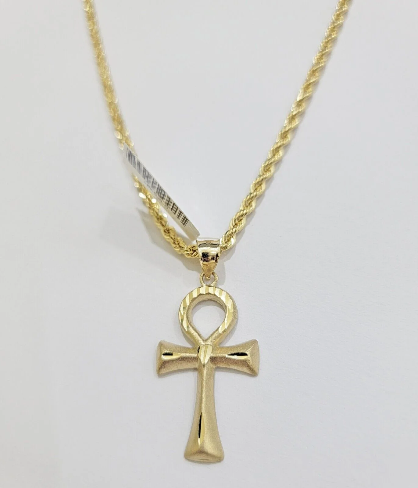 10k Gold Rope Chain Ankh Cross Charm Pendant Set 18"-28" inch 3mm Necklace, REAL - Image 4