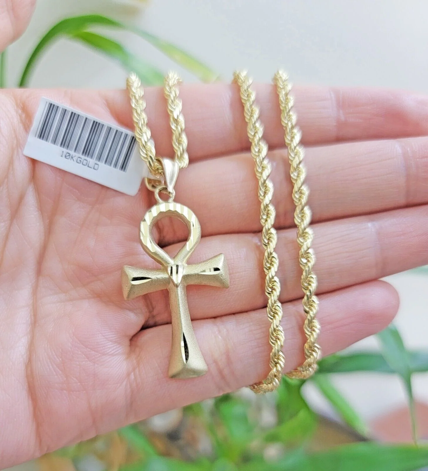 10k Gold Rope Chain Ankh Cross Charm Pendant Set 18" Inch 3mm Necklace, REAL SET - Image 5
