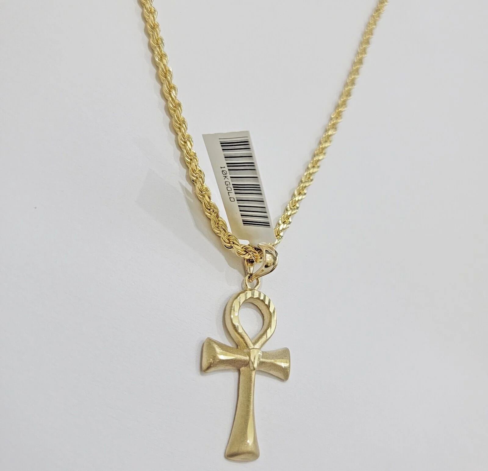 10k Gold Rope Chain Ankh Cross Charm Pendant Set 18" Inch 3mm Necklace, REAL SET - Image 6