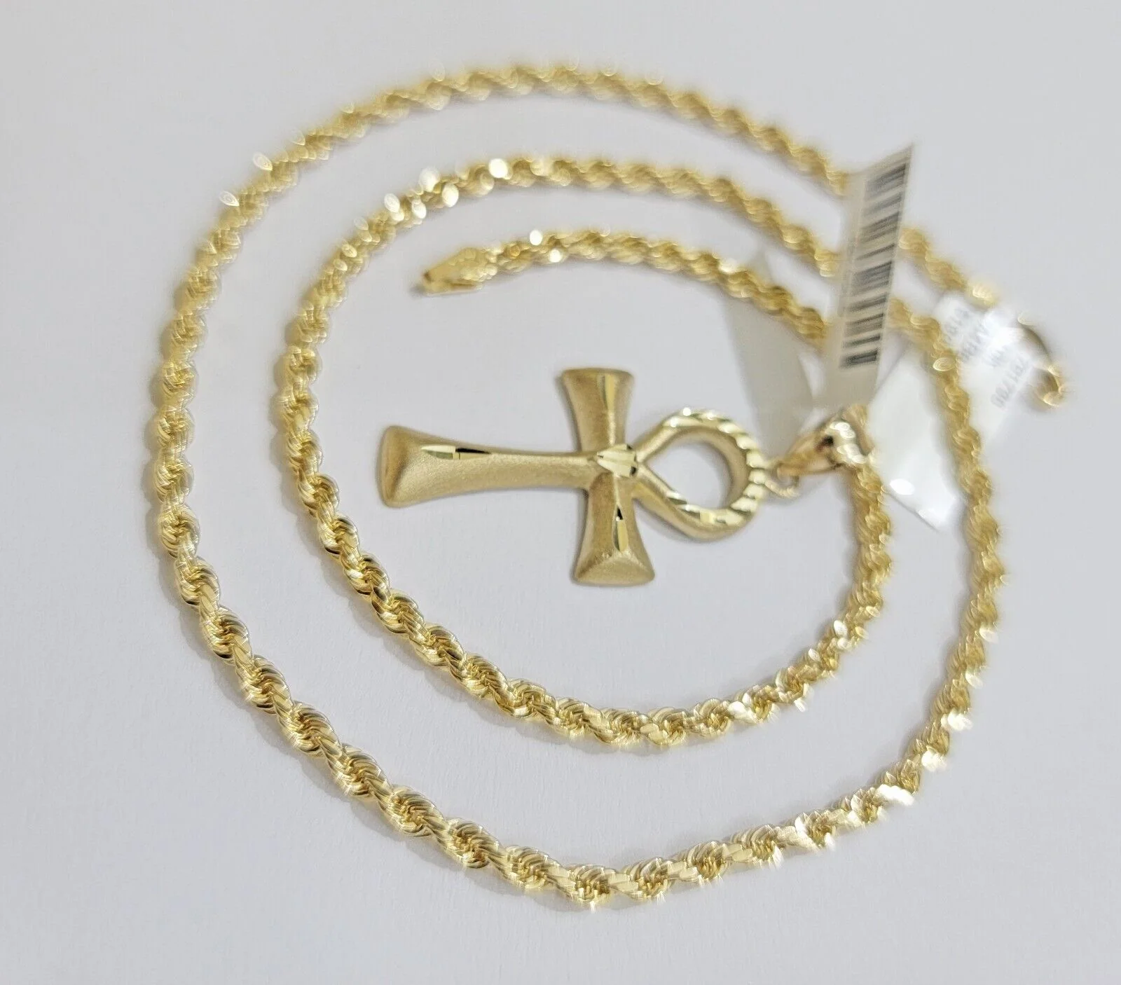10k Gold Rope Chain Ankh Cross Charm Pendant Set 18" Inch 3mm Necklace, REAL SET - Image 7