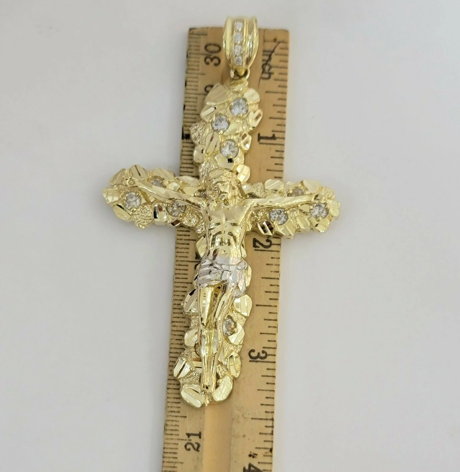 10k Gold Rope Chain & Cross Charm Pendant Mens 10kt Yellow Gold 8mm 24" Necklace - Image 5