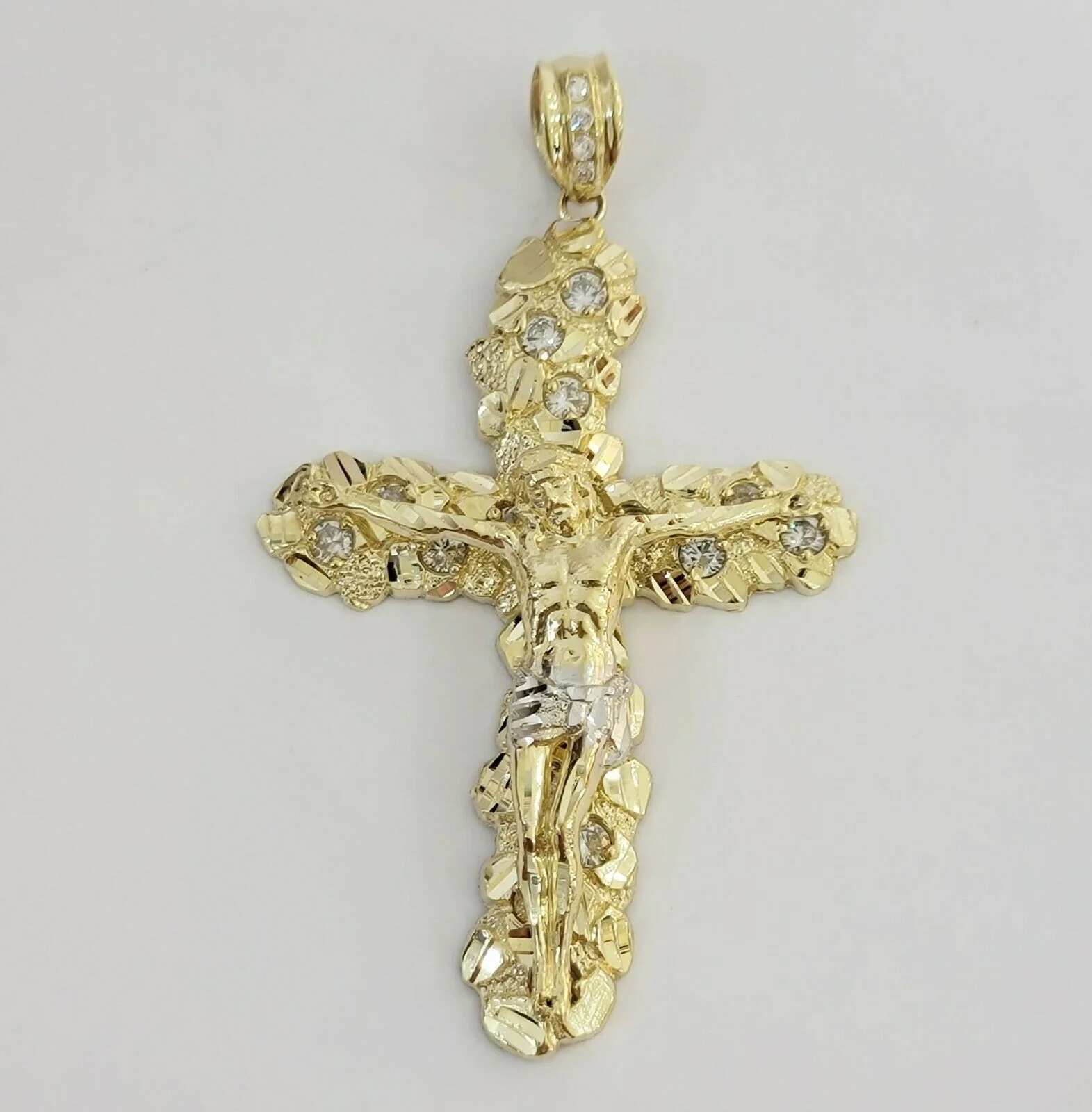 10k Gold Rope Chain & Cross Charm Pendant Mens 10kt Yellow Gold 8mm 26" Necklace - Image 3