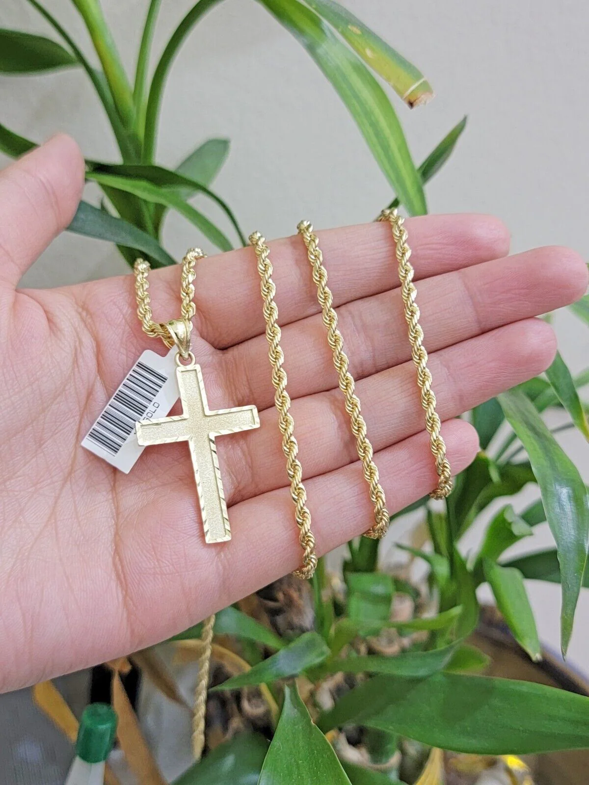 10k Gold Rope Chain Cross Charm Pendant Set 18"-28" inch 3mm Necklace, REAL 10KT - Image 2
