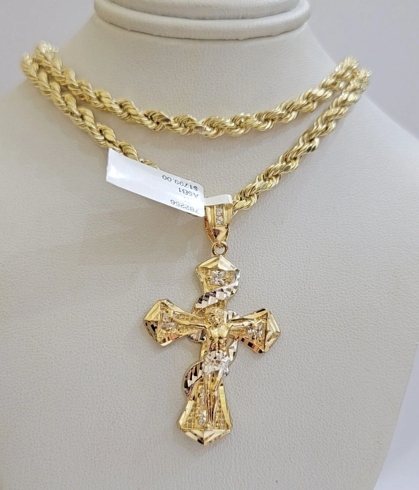 10k Gold Rope Chain Cross Charm Set Necklace 20" inch 5mm Jesus Pendant REAL 10K - Image 5