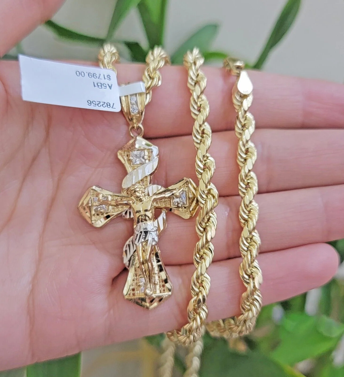 10k Gold Rope Chain Cross Charm Set Necklace 26" inch 5mm Jesus Pendant REAL 10K - Image 2