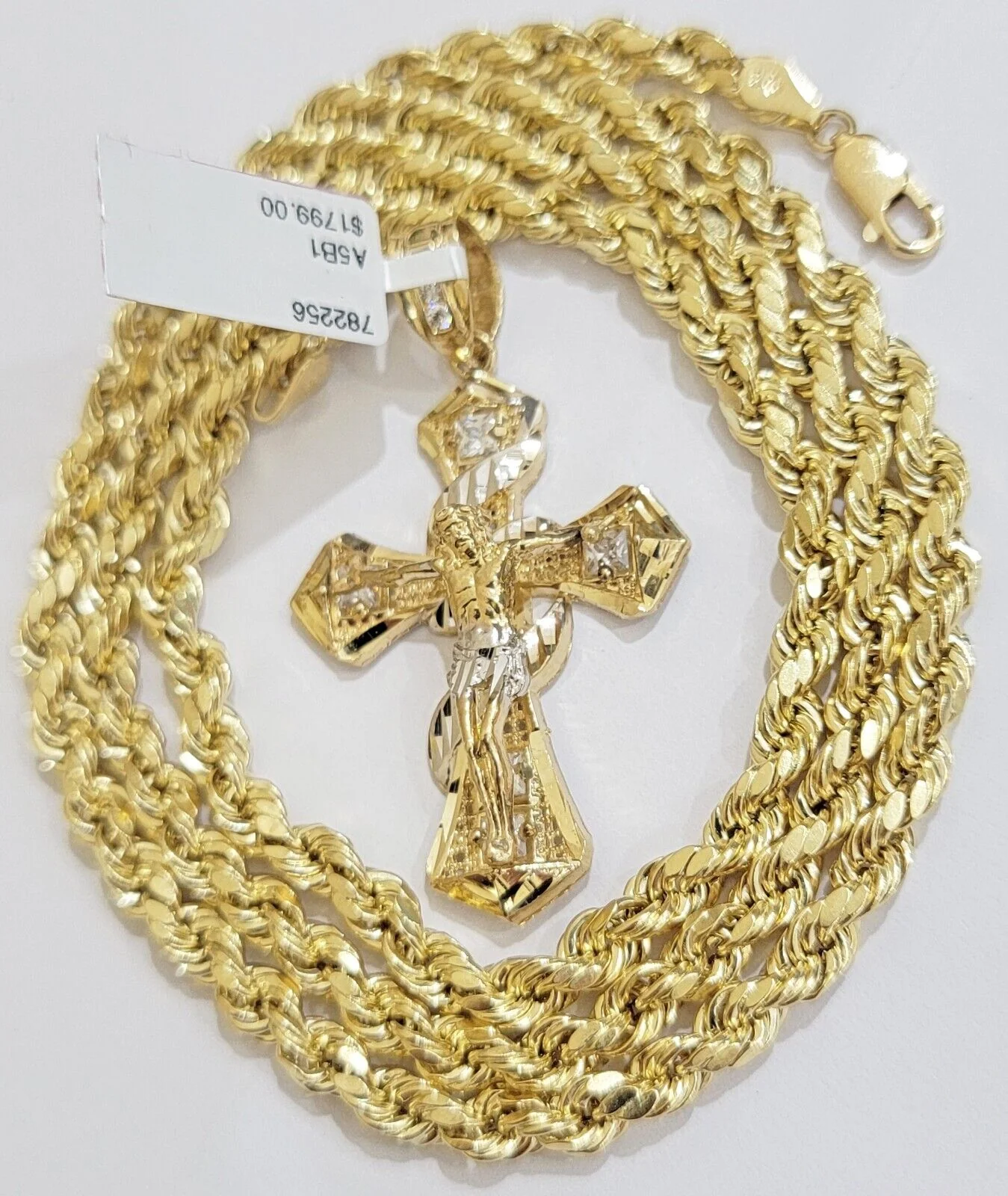 10k Gold Rope Chain Cross Charm Set Necklace 26" inch 5mm Jesus Pendant REAL 10K - Image 3