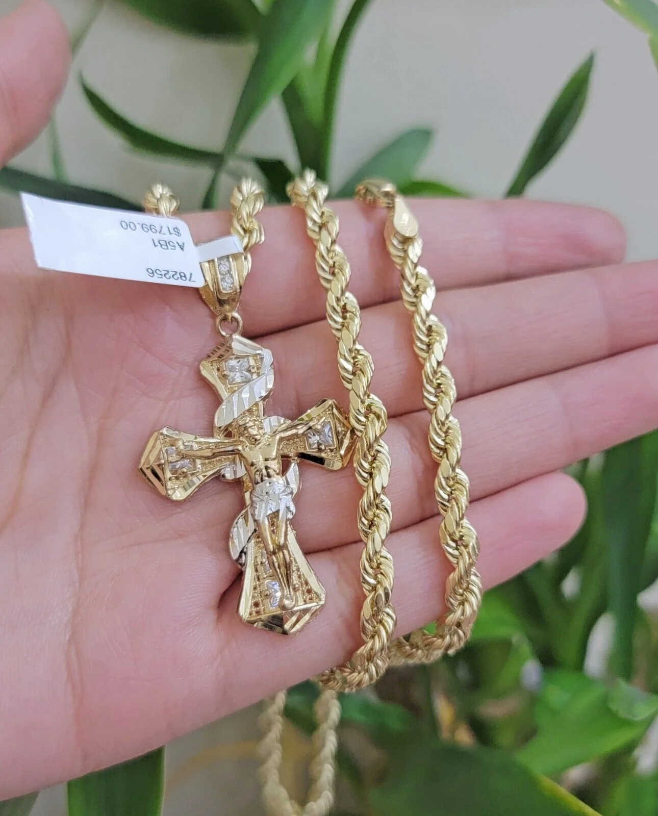 10k Gold Rope Chain Cross Charm Set Necklace 28" inch 5mm Jesus Pendant REAL 10K - Image 4