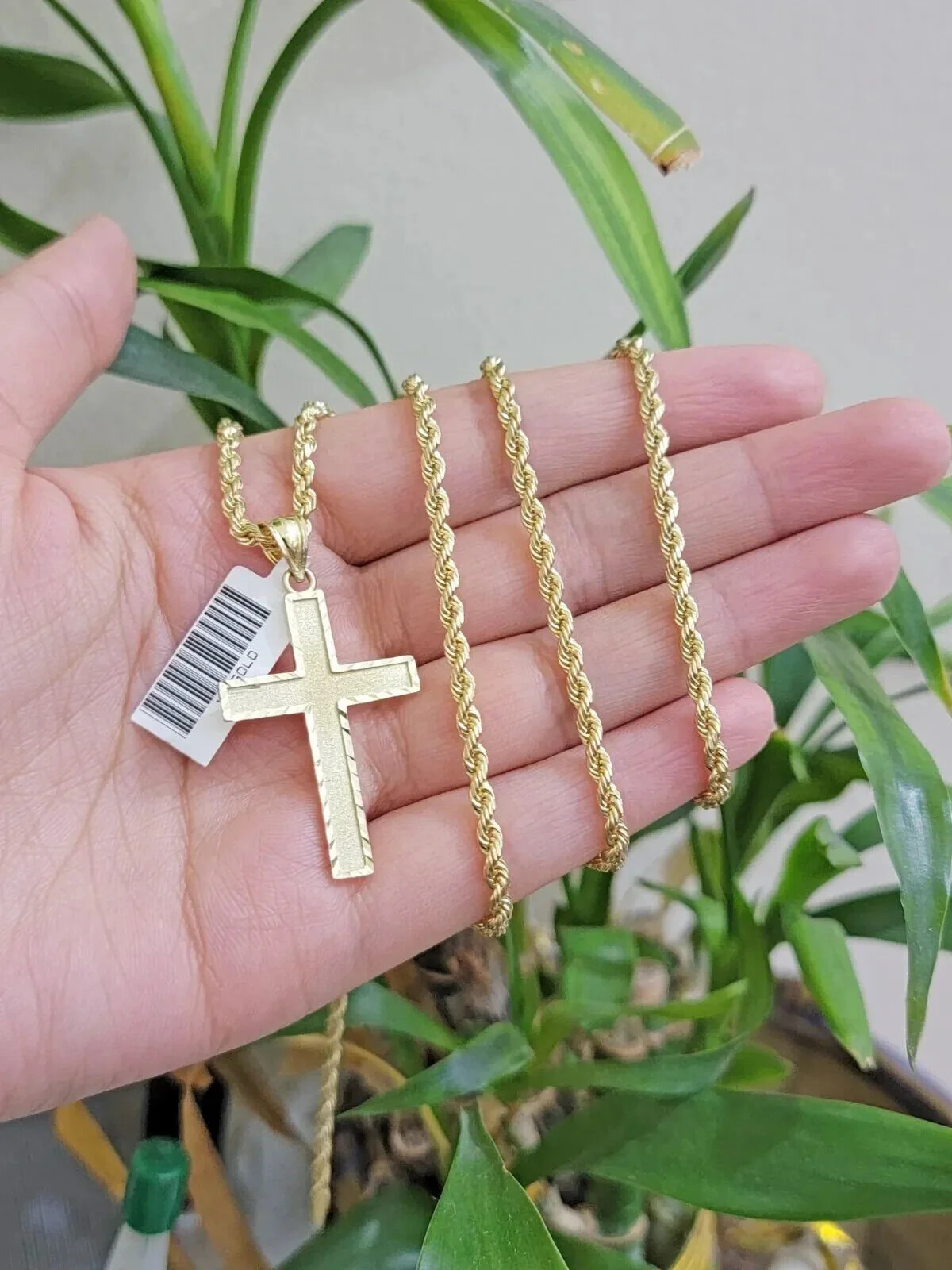 10k Gold Rope Chain Cross pendant Set 3mm 18 Inch Neckalce & Charm REAL 10kt - Image 2