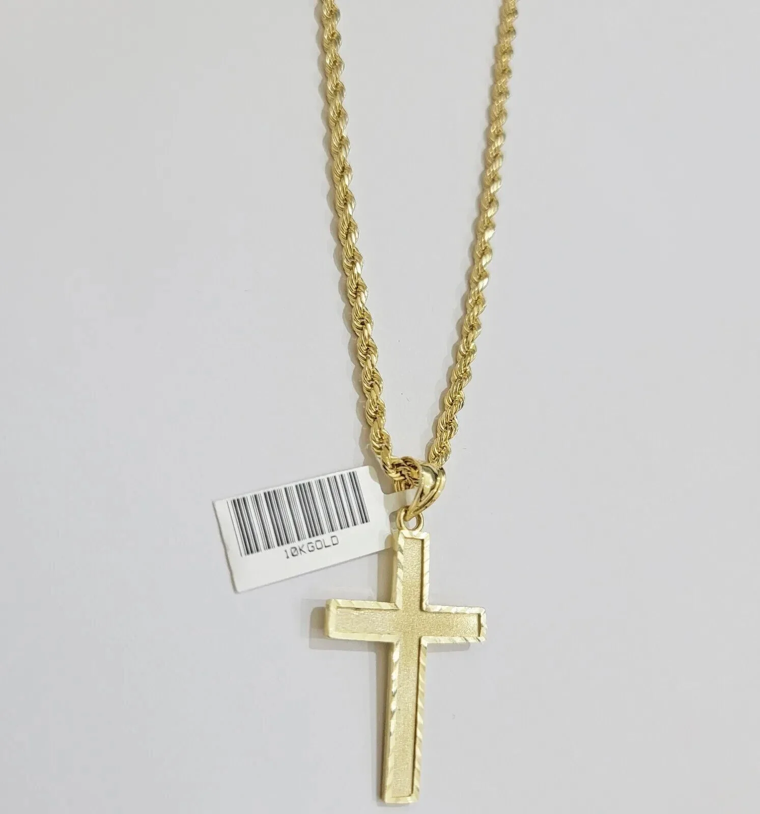 10k Gold Rope Chain Cross pendant Set 3mm 24 Inch Necklace & Charm REAL 10kt - Image 2