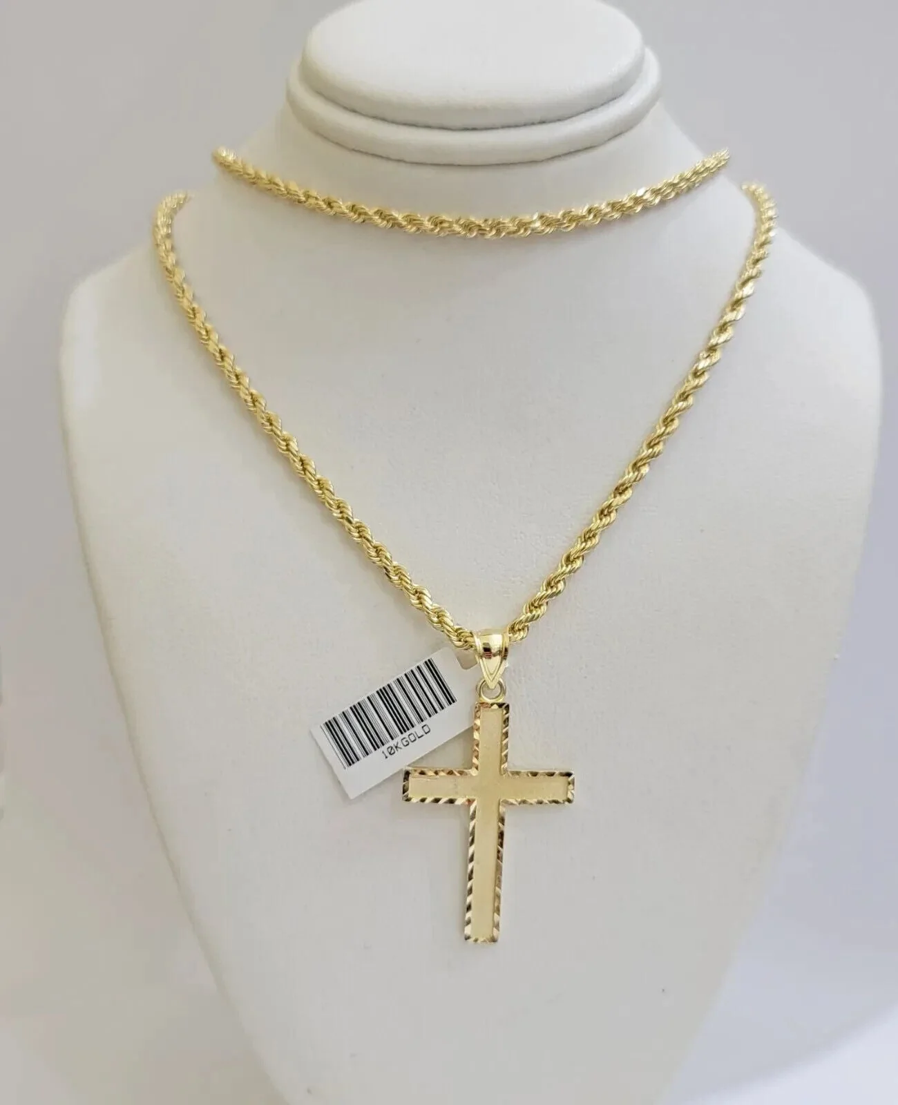 10k Gold Rope Chain Cross pendant Set 3mm 26 Inch Necklace & Charm REAL 10kt - Image 2