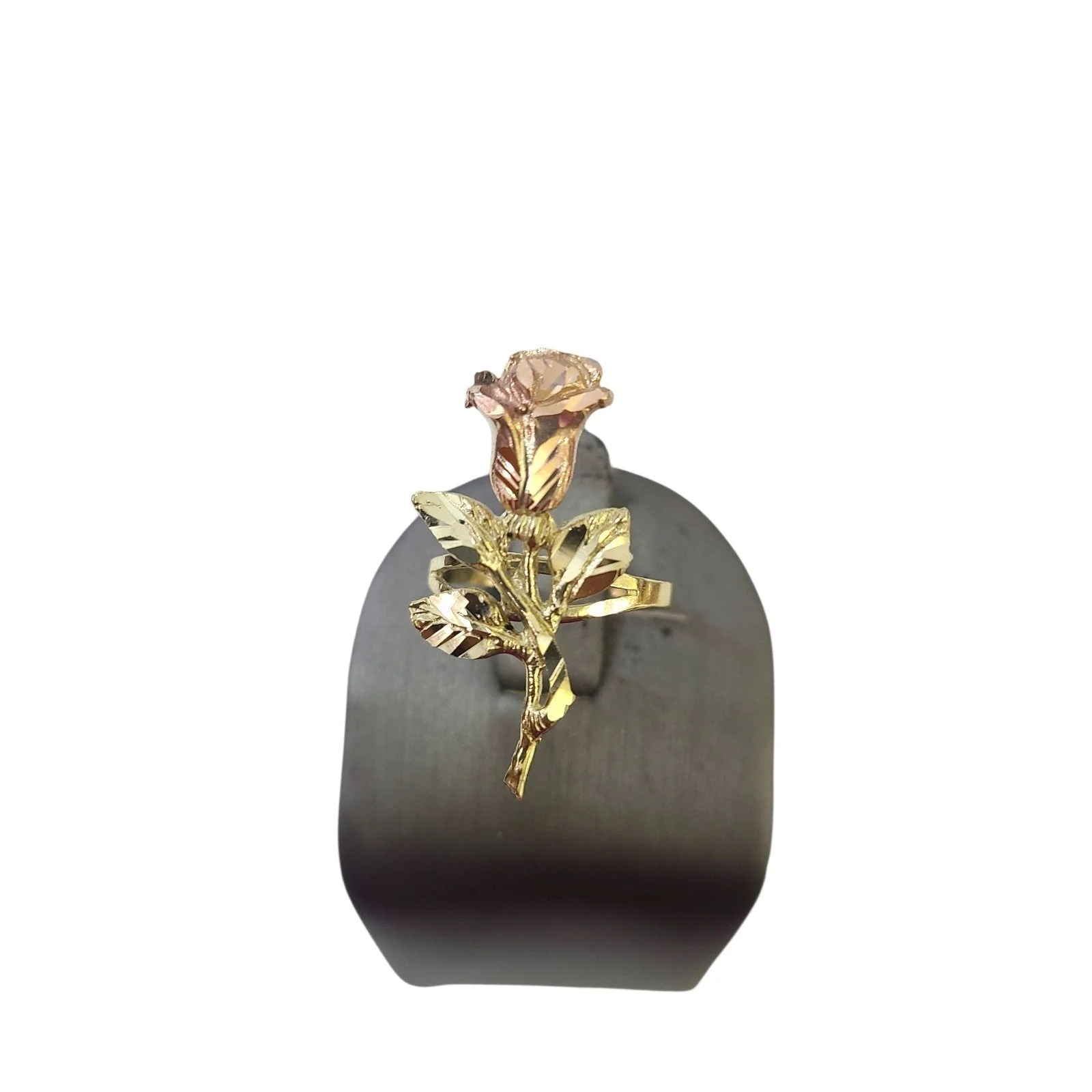 10k Gold Rose Flower Ring Two Tone Pink Yellow Gold Floral Open Ring Ladies - Image 2