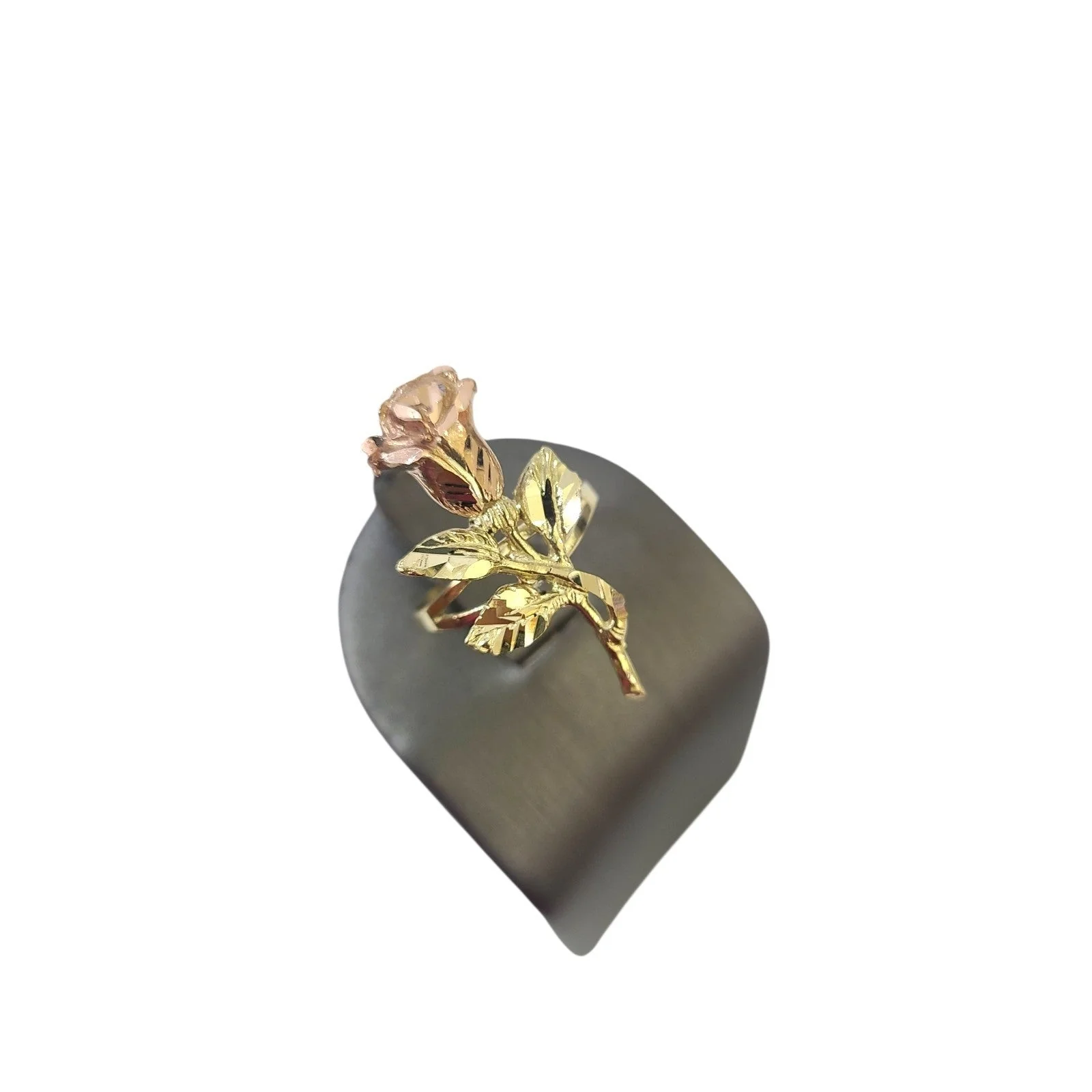 10k Gold Rose Flower Ring Two Tone Pink Yellow Gold Floral Open Ring Ladies - Image 6