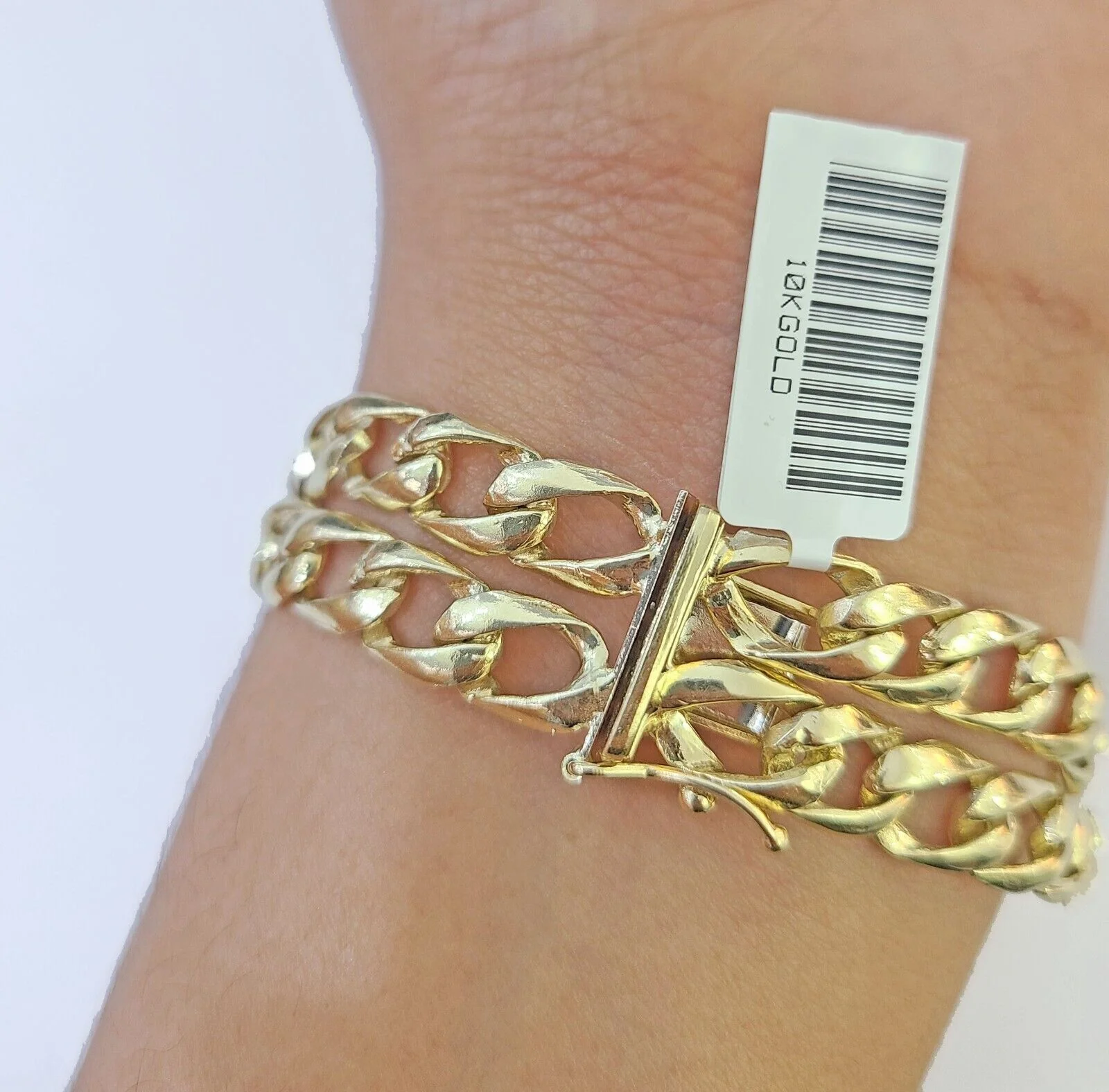 10k Gold Saint Barbara Miami Cuban Bracelet Size 8.25" Inches 15mm 10kt Mens - Image 5