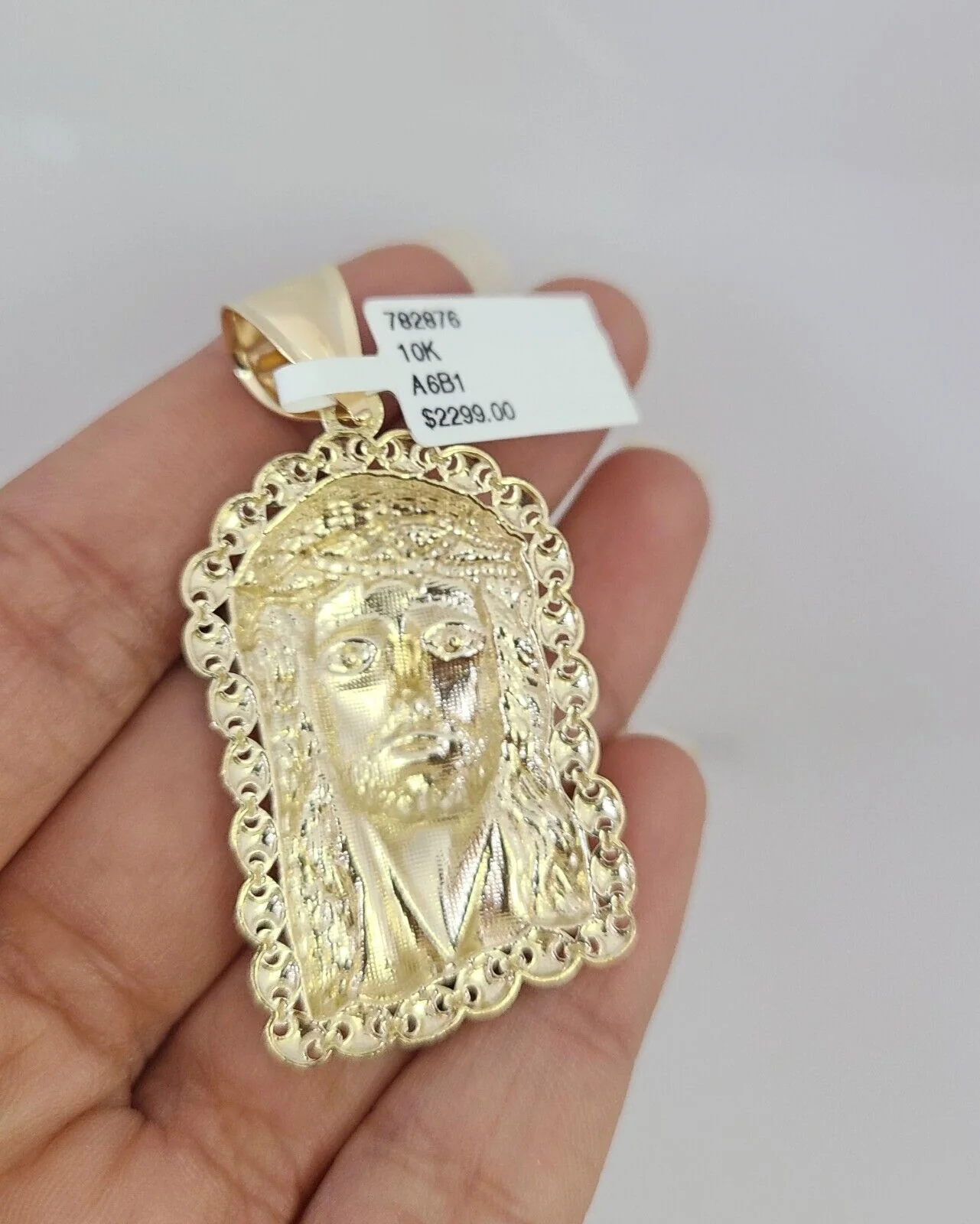 10k Gold Solid Cuban Curb Chain Necklace Jesus Head Pendant Set 6mm 20"-30" - Image 5