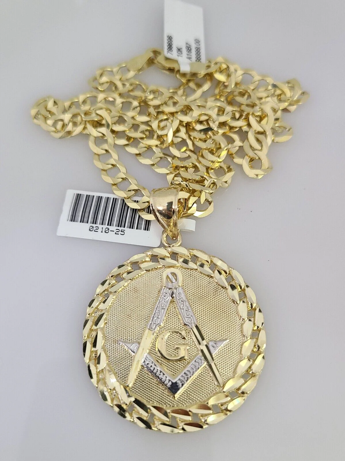 10k Gold Solid Cuban Curb Chain Necklace Masonic Pendant Set 6mm 20"-30" Charm - Image 4