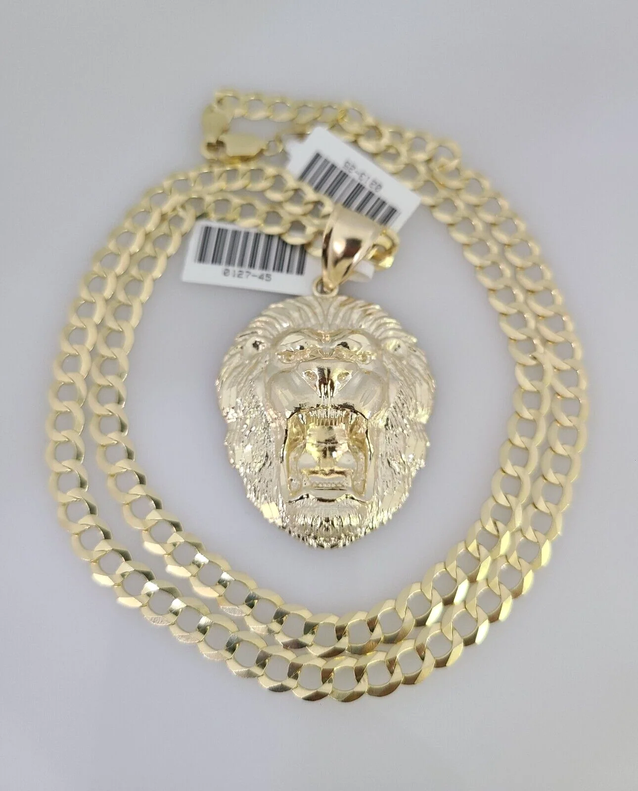 10k Gold Solid Cuban Curb Chain Necklace Roaring Lion Pendant Set 6mm 20"-30" - Image 4