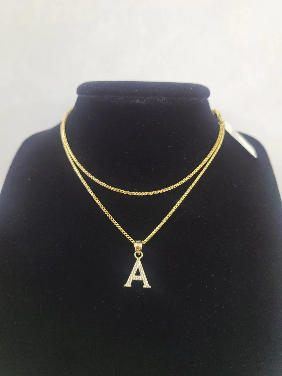 10K Gold Solid Franco Chain A Initial CZ Stone Pendant Set 1mm 16 18 20 22 Women