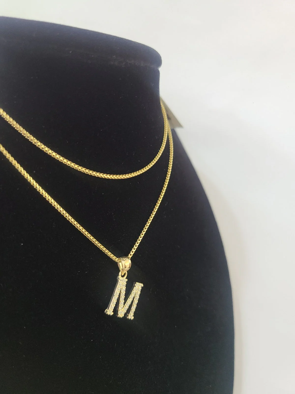 10K Gold Solid Franco Chain M Initial CZ Stone Pendant Set 1mm 16 18 20 22 Women - Image 3