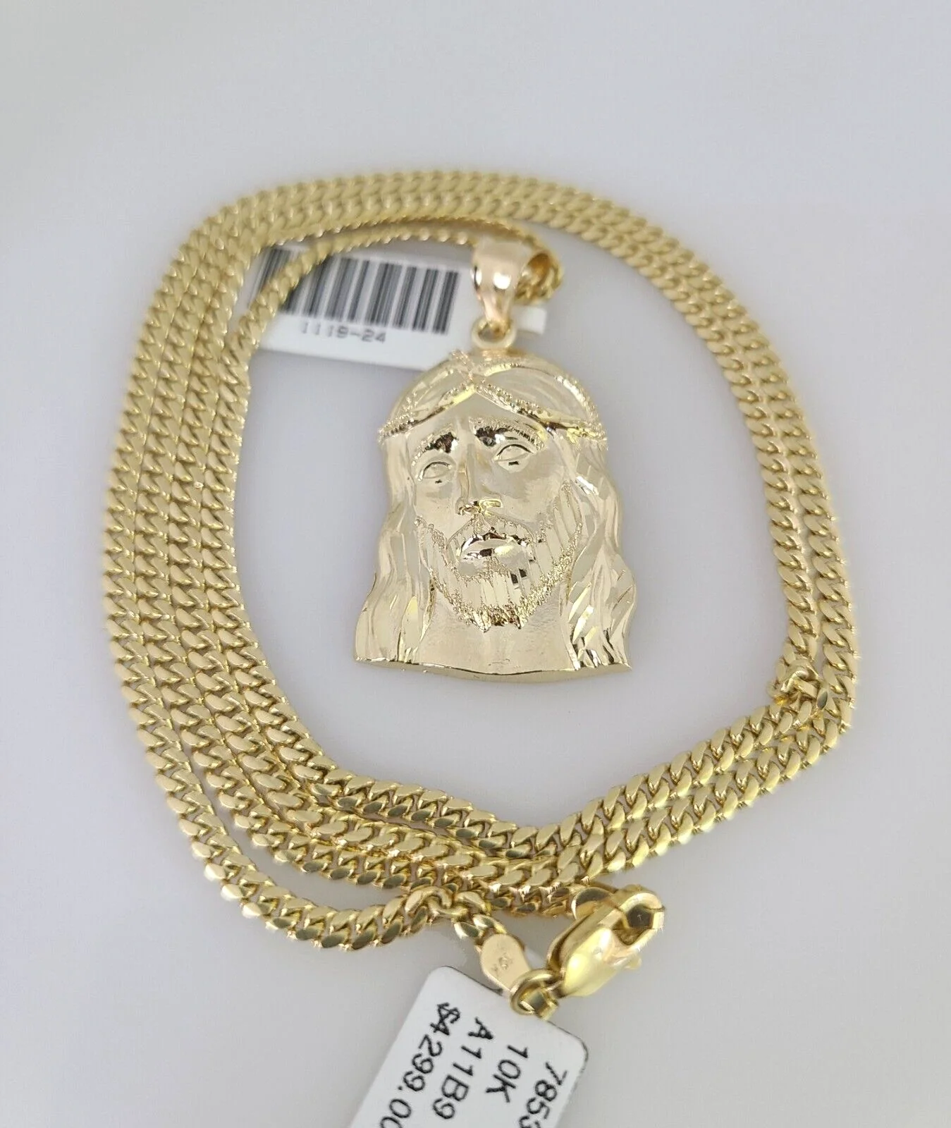 10k Gold Solid Miami Cuban Chain Necklace Jesus Head Pendant 2.5mm 18-24" Set - Image 2